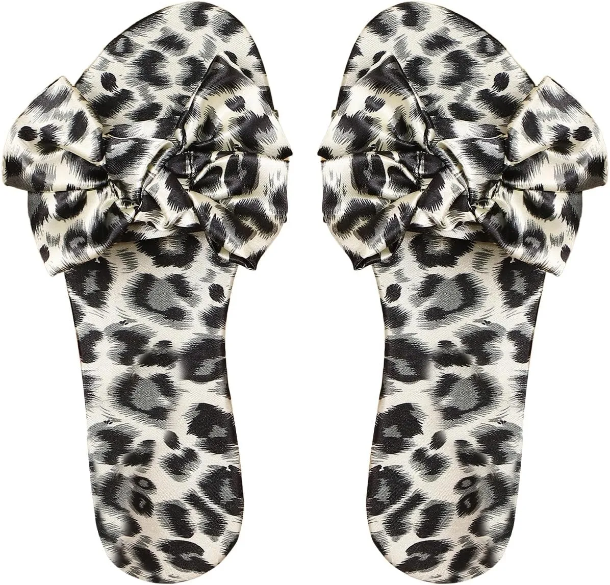 Verdusa Women's Leopard Print Sandals Bow Front Open Toe Slip on Flat Sandals