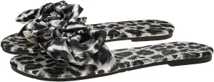 Verdusa Women's Leopard Print Sandals Bow Front Open Toe Slip on Flat Sandals
