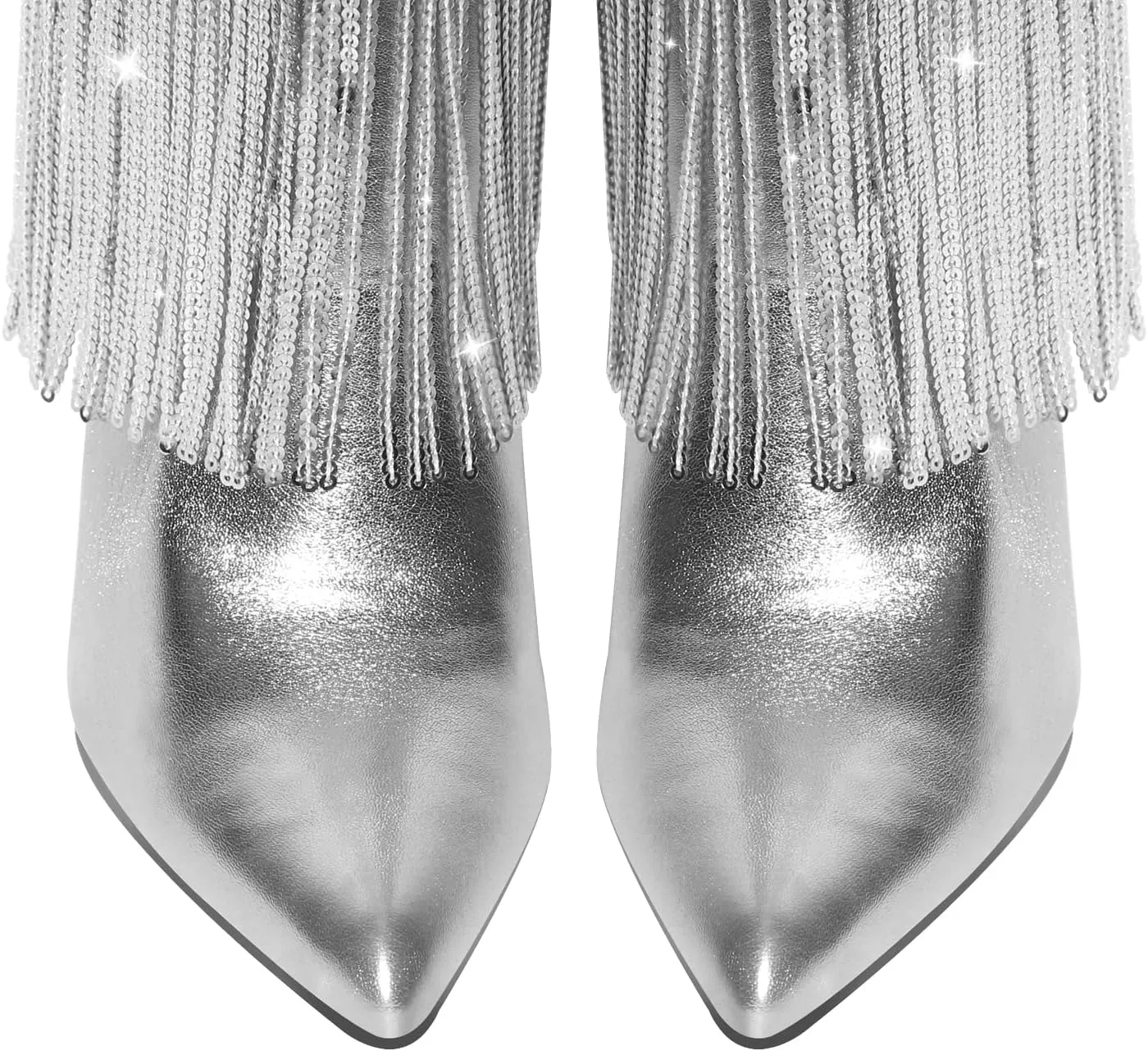VERISSON Point Toe High Heeled Rinestones Tassels Boots with Multi-fringe
