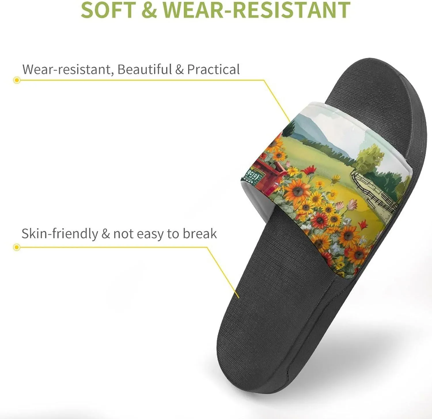 Village Birds Sunflowers Slippers Shower Slipper In-Door Slipper Quick Drying Non-Slip Bathroom Pool Woman Man PVC