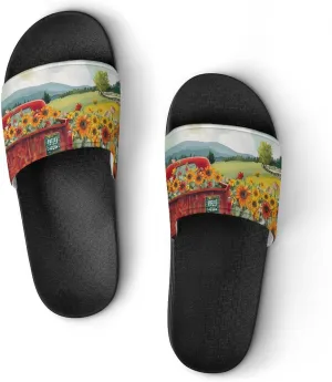 Village Birds Sunflowers Slippers Shower Slipper In-Door Slipper Quick Drying Non-Slip Bathroom Pool Woman Man PVC