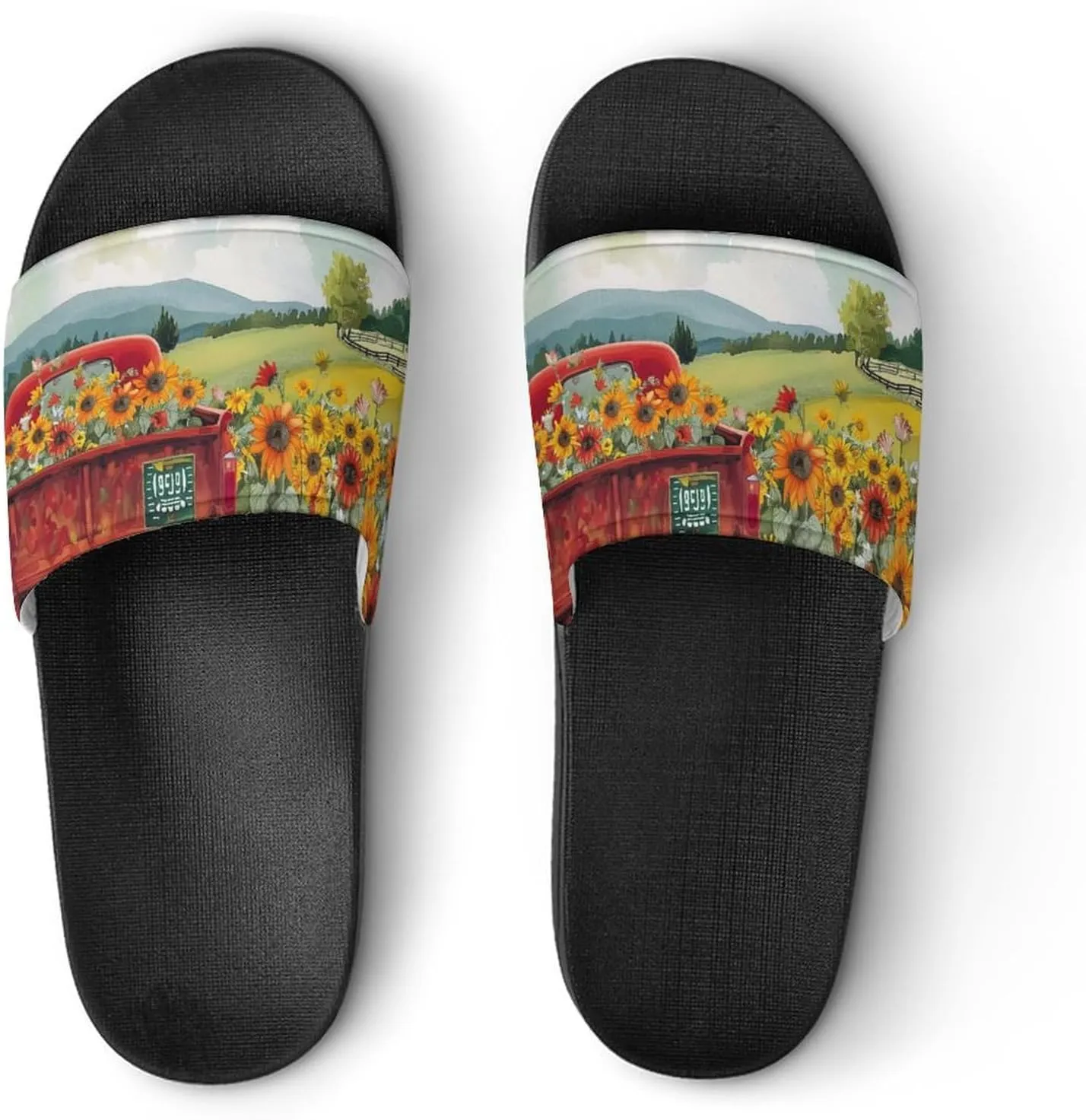 Village Birds Sunflowers Slippers Shower Slipper In-Door Slipper Quick Drying Non-Slip Bathroom Pool Woman Man PVC