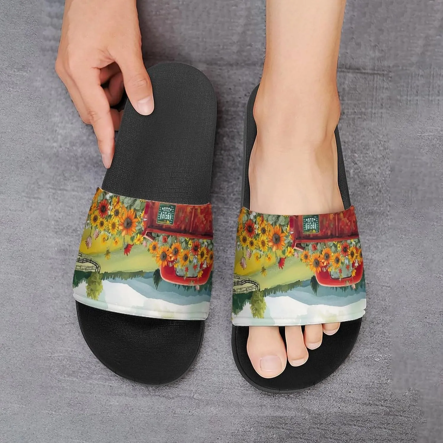 Village Birds Sunflowers Slippers Shower Slipper In-Door Slipper Quick Drying Non-Slip Bathroom Pool Woman Man PVC