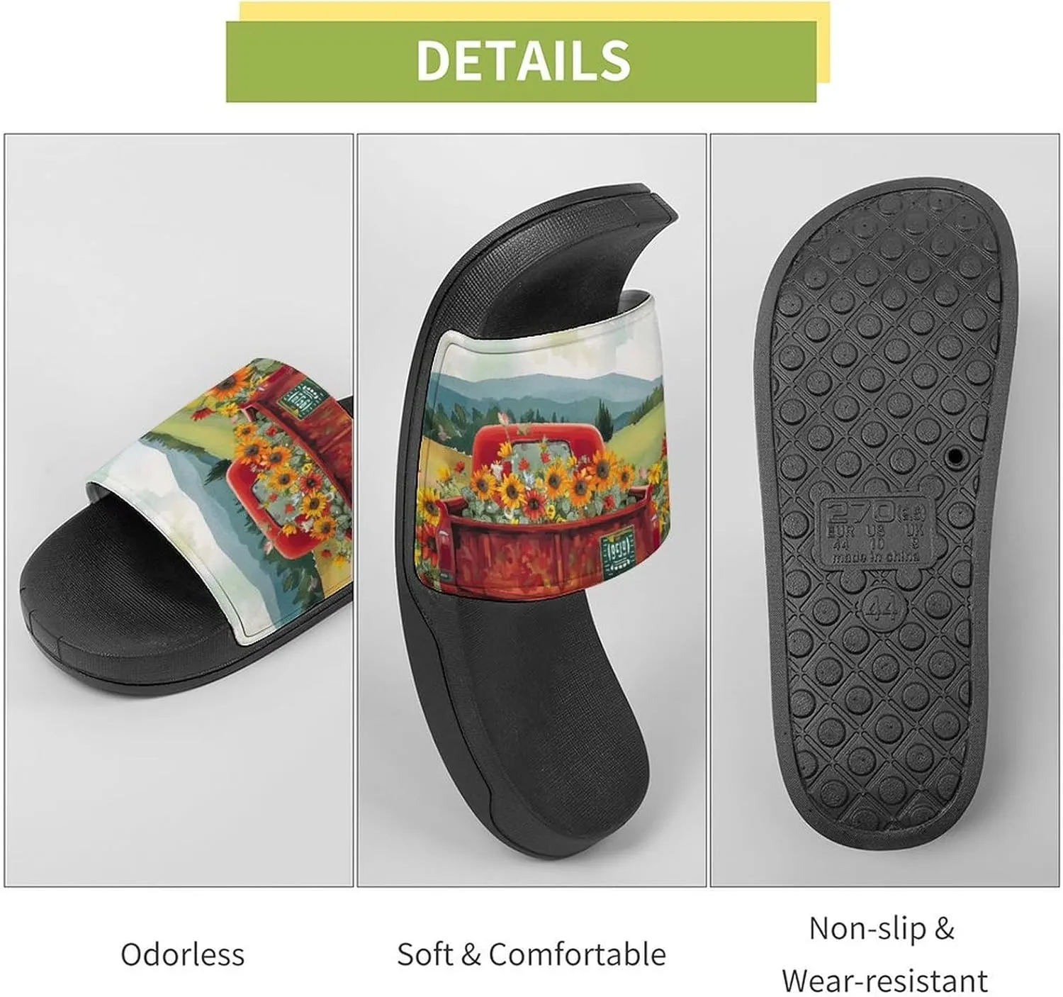 Village Birds Sunflowers Slippers Shower Slipper In-Door Slipper Quick Drying Non-Slip Bathroom Pool Woman Man PVC