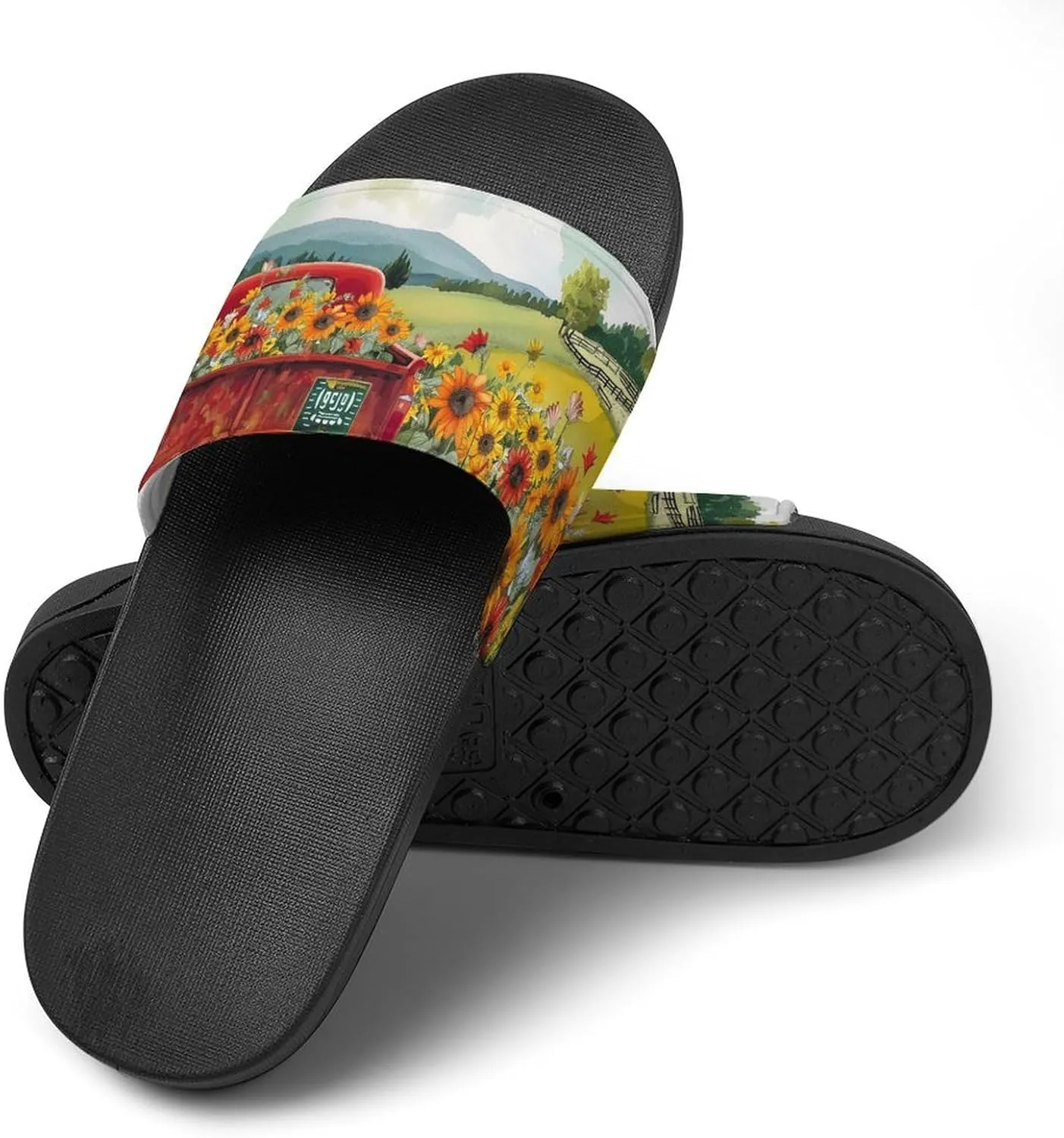 Village Birds Sunflowers Slippers Shower Slipper In-Door Slipper Quick Drying Non-Slip Bathroom Pool Woman Man PVC