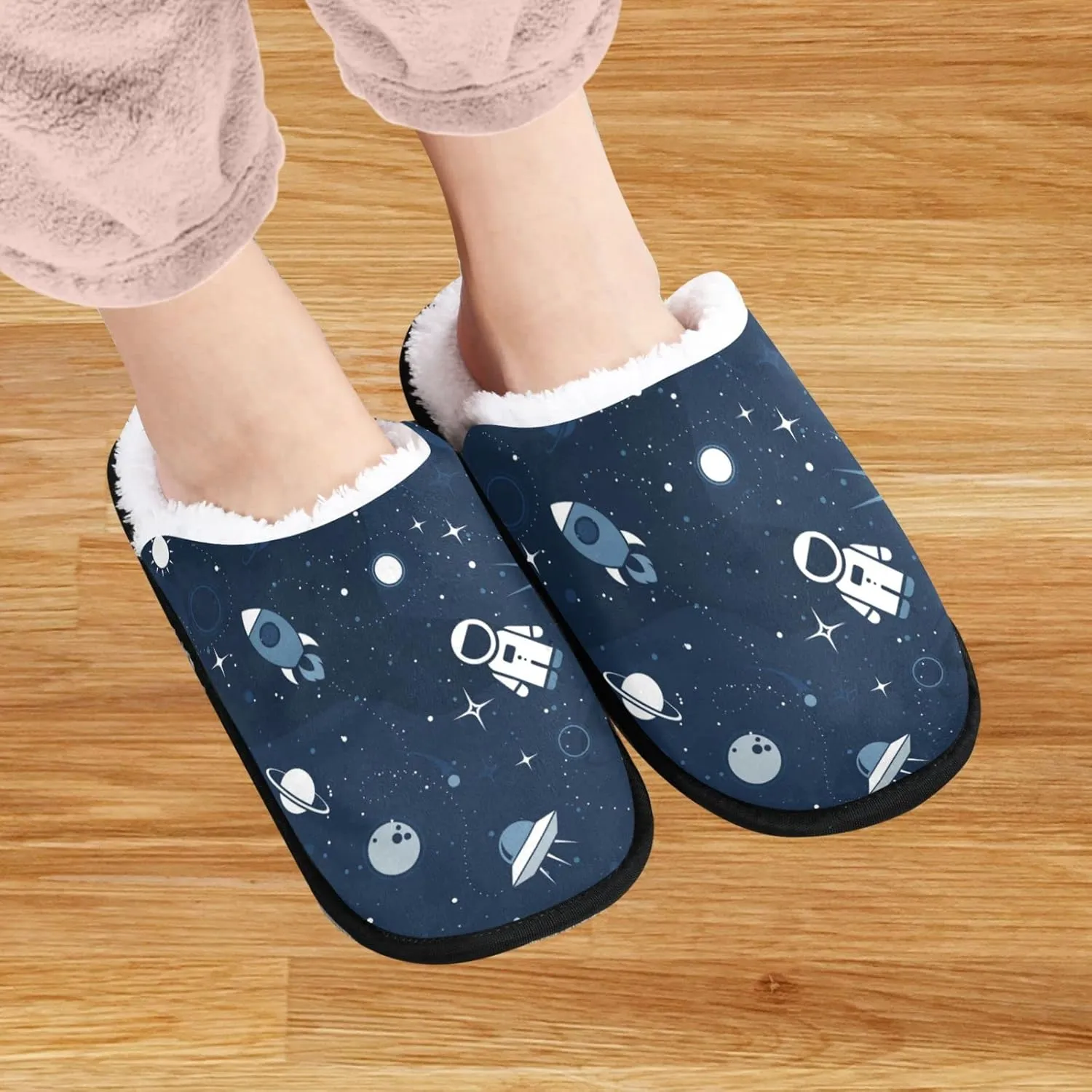 visesunny Space Star Planet Dark Blue Cozy Fuzzy Mens Womens Memory Foam House Slippers Plush Fleece Indoor Outdoor Slipper