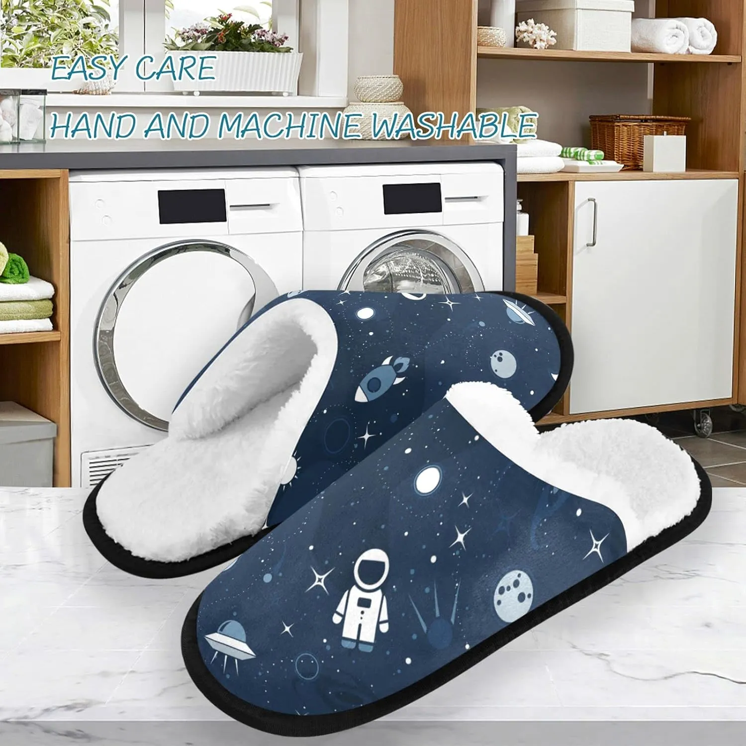 visesunny Space Star Planet Dark Blue Cozy Fuzzy Mens Womens Memory Foam House Slippers Plush Fleece Indoor Outdoor Slipper