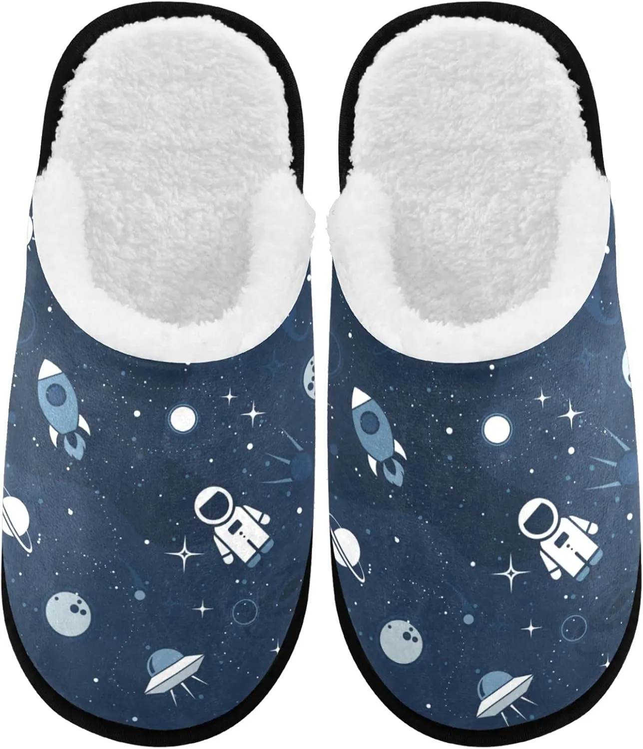 visesunny Space Star Planet Dark Blue Cozy Fuzzy Mens Womens Memory Foam House Slippers Plush Fleece Indoor Outdoor Slipper