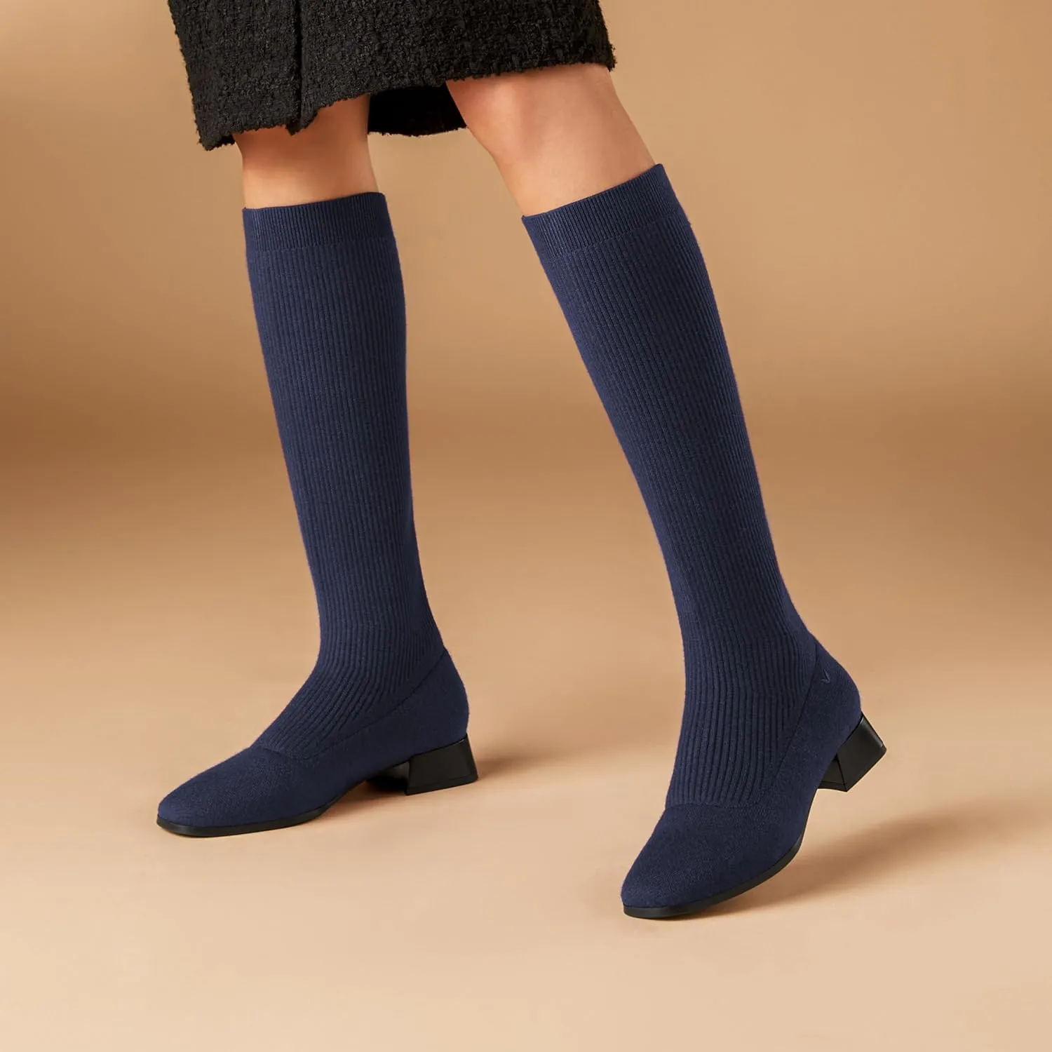 VIVAIA Tara Pro Women's Water Repellent Wool Knee-High Boots Slip on Square-Toe Booties 1.18'' Block Heel Booties Lady Dress Short Winter Fall Boots