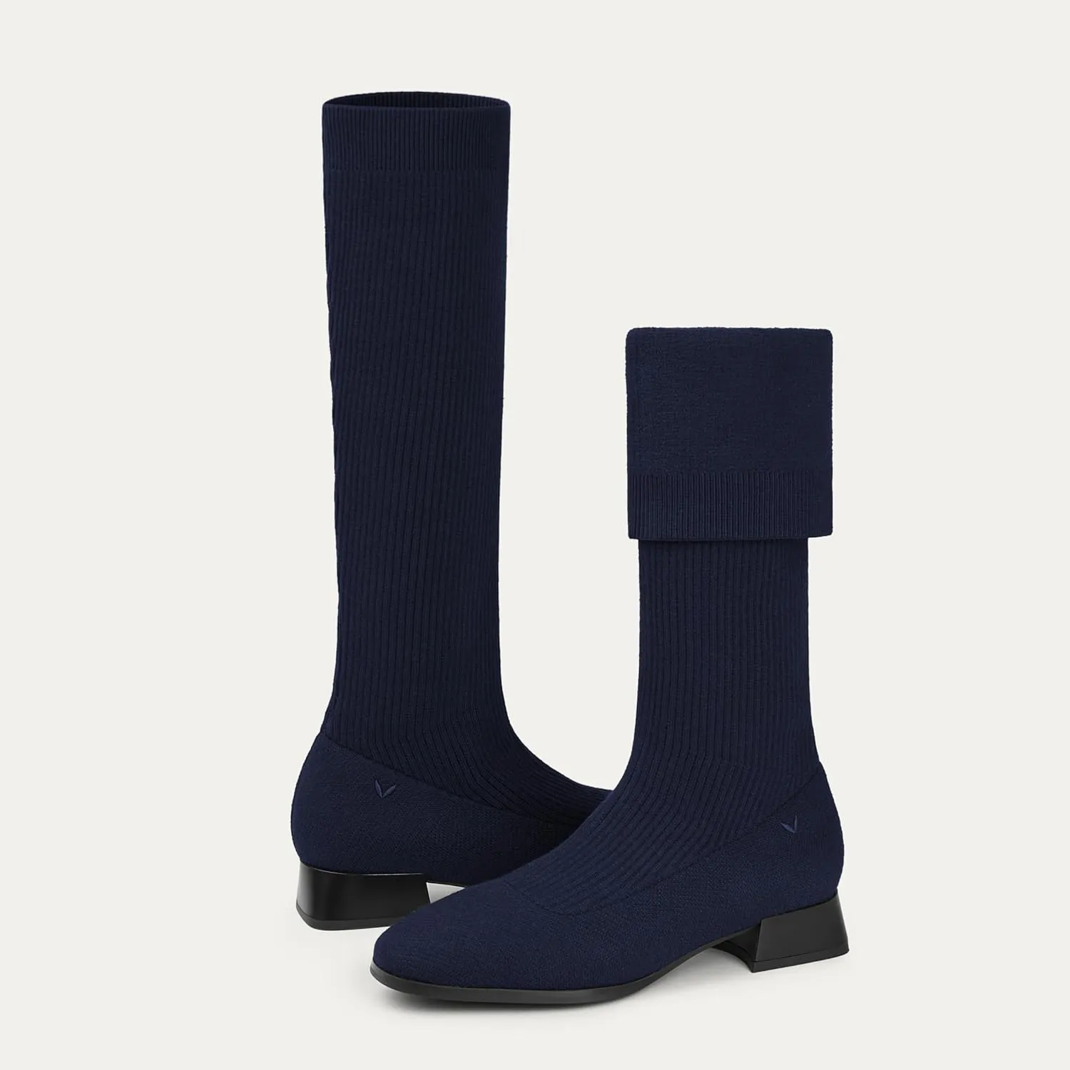 VIVAIA Tara Pro Women's Water Repellent Wool Knee-High Boots Slip on Square-Toe Booties 1.18'' Block Heel Booties Lady Dress Short Winter Fall Boots