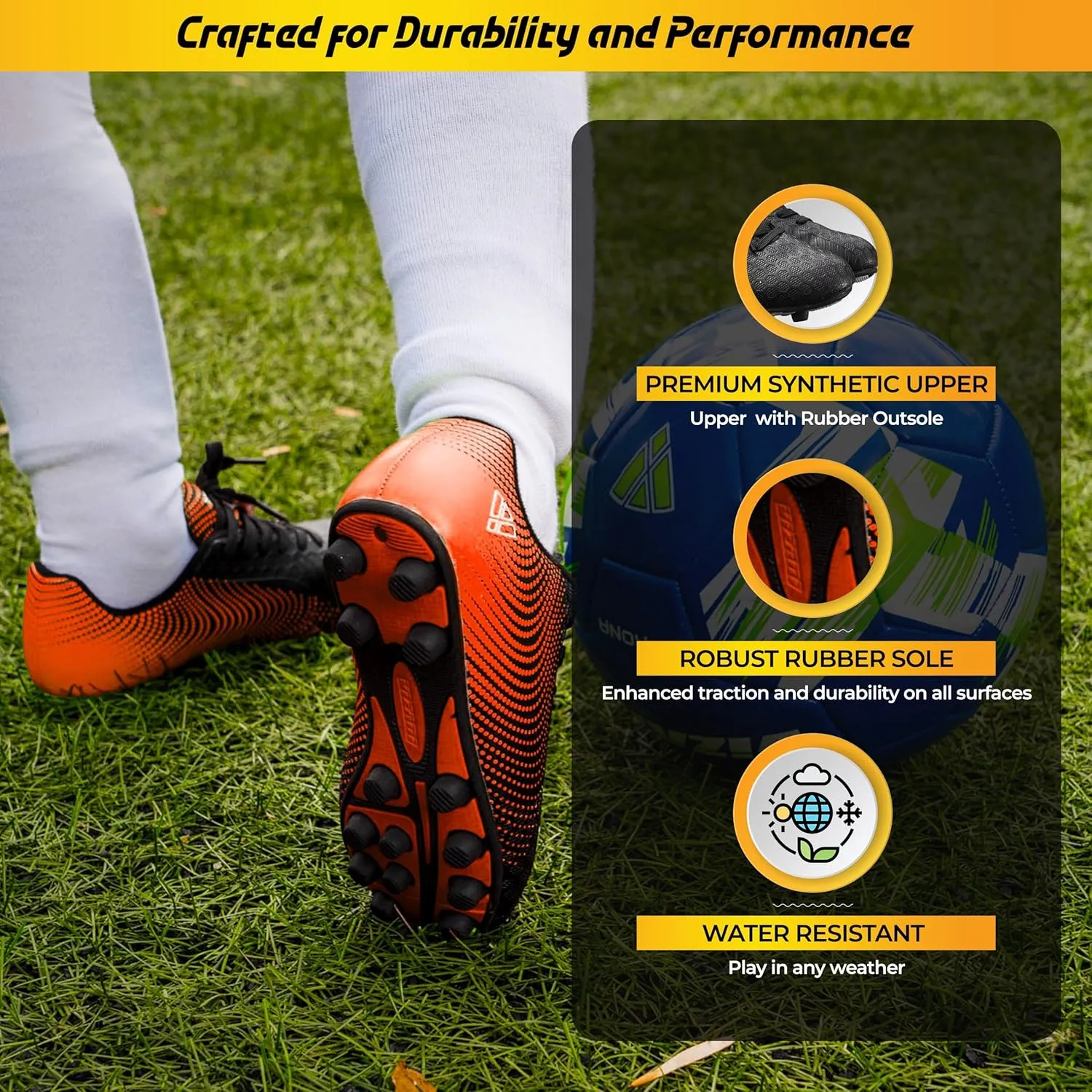 Vizari Stealth Firm Ground Soccer Cleats - Lightweight, Durable & Comfortable Youth Soccer Cleats with Excellent Traction - Boys Soccer Shoes with Padded Heel & Anti-Stretch Lining