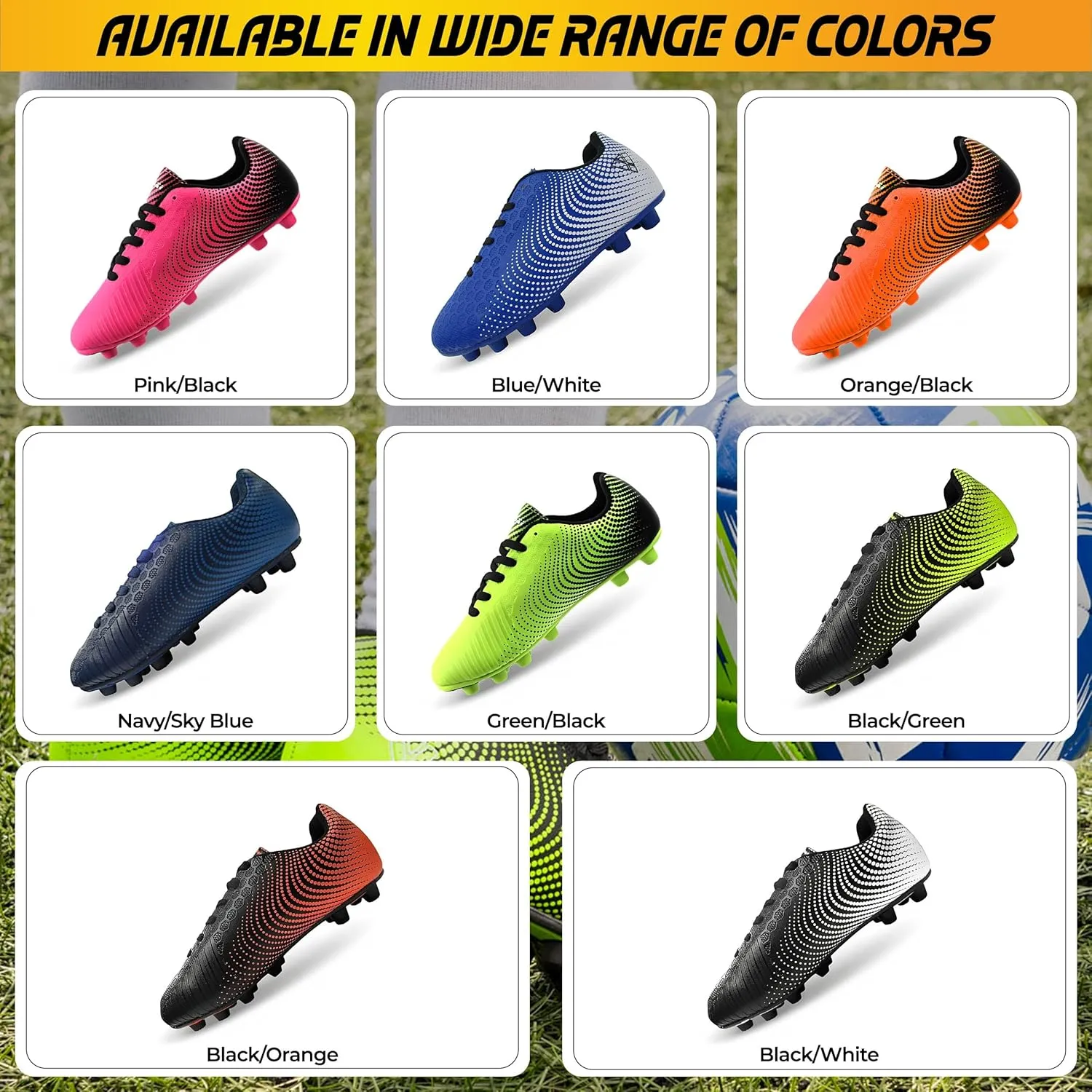Vizari Stealth Firm Ground Soccer Cleats - Lightweight, Durable & Comfortable Youth Soccer Cleats with Excellent Traction - Boys Soccer Shoes with Padded Heel & Anti-Stretch Lining