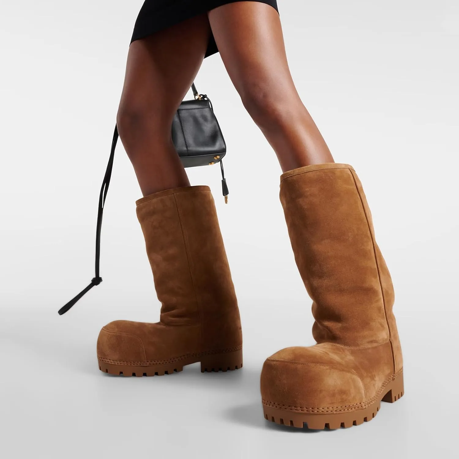 VOMIRA Suede Platform Snow Boots for Women Classic Round Toe Fur Hippy Winter Boots Slip On Knee High Boots Women Brown Boots Comfortable Chunky Heel Trending Shoes
