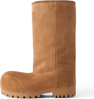 VOMIRA Suede Platform Snow Boots for Women Classic Round Toe Fur Hippy Winter Boots Slip On Knee High Boots Women Brown Boots Comfortable Chunky Heel Trending Shoes
