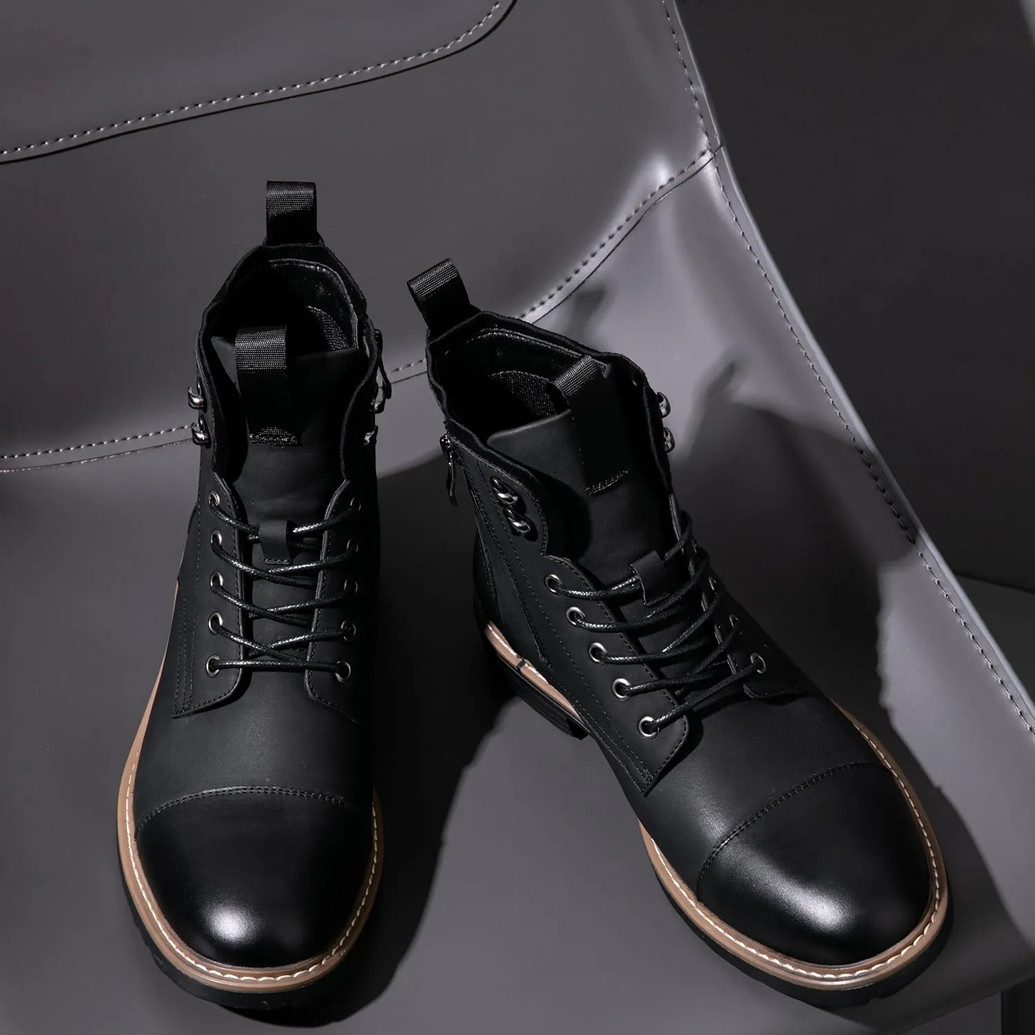 Vostey Mens Boots Motorcycle Casual Boots for Men Zipper Fashion Chukka Boots Mens