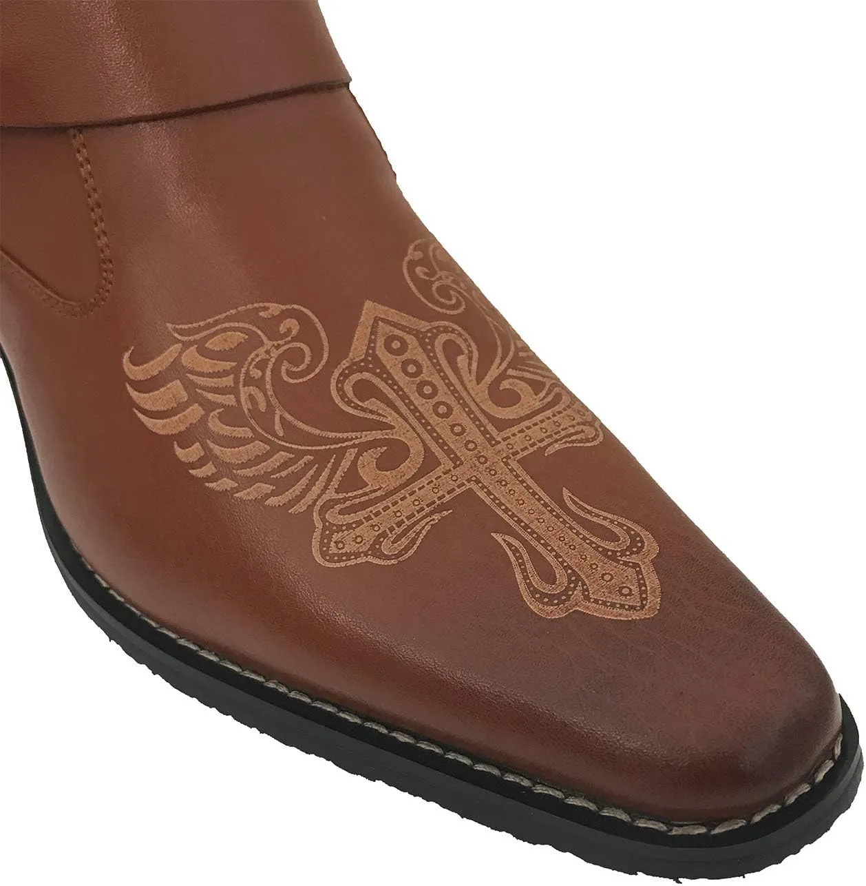W1TCJ Men’s Cowboy Boots Western Ankle Harness Leather Lining Side Zipper Shoes