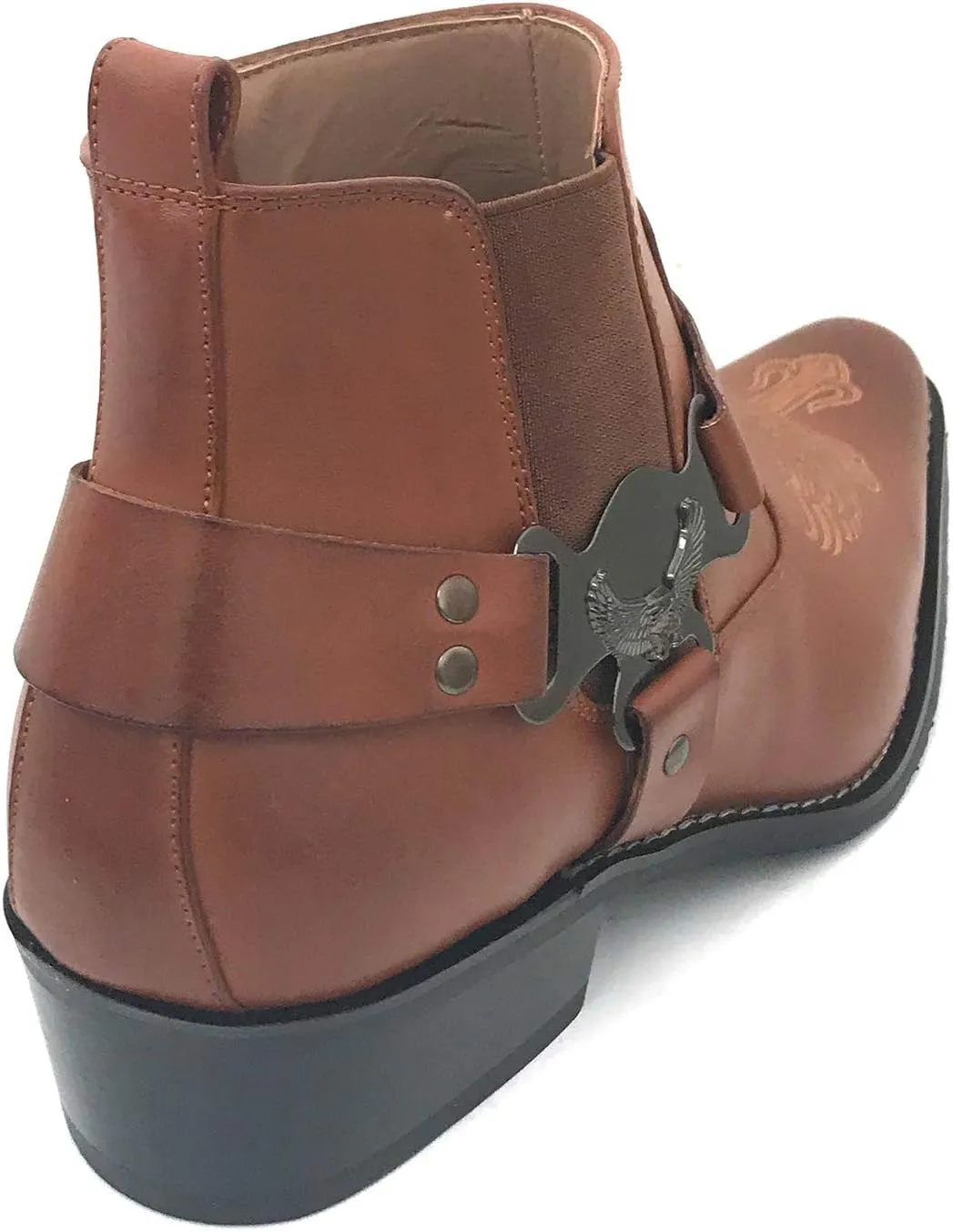 W1TCJ Men’s Cowboy Boots Western Ankle Harness Leather Lining Side Zipper Shoes