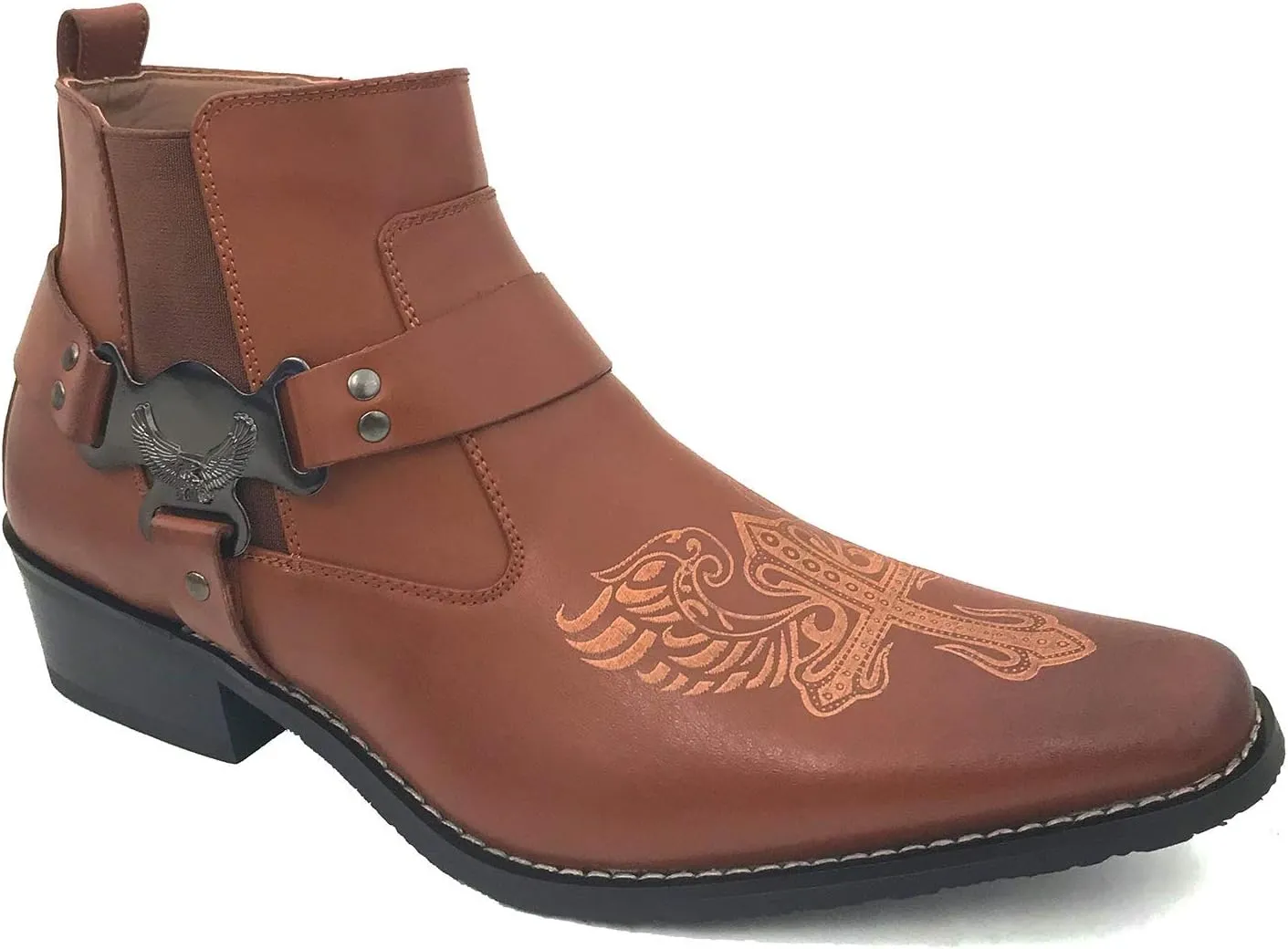 W1TCJ Men’s Cowboy Boots Western Ankle Harness Leather Lining Side Zipper Shoes