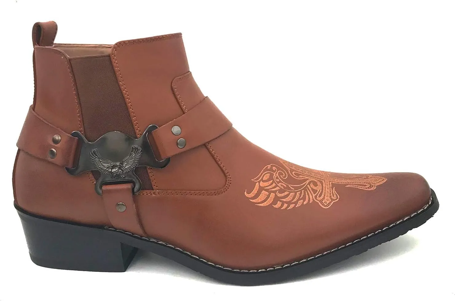 W1TCJ Men’s Cowboy Boots Western Ankle Harness Leather Lining Side Zipper Shoes