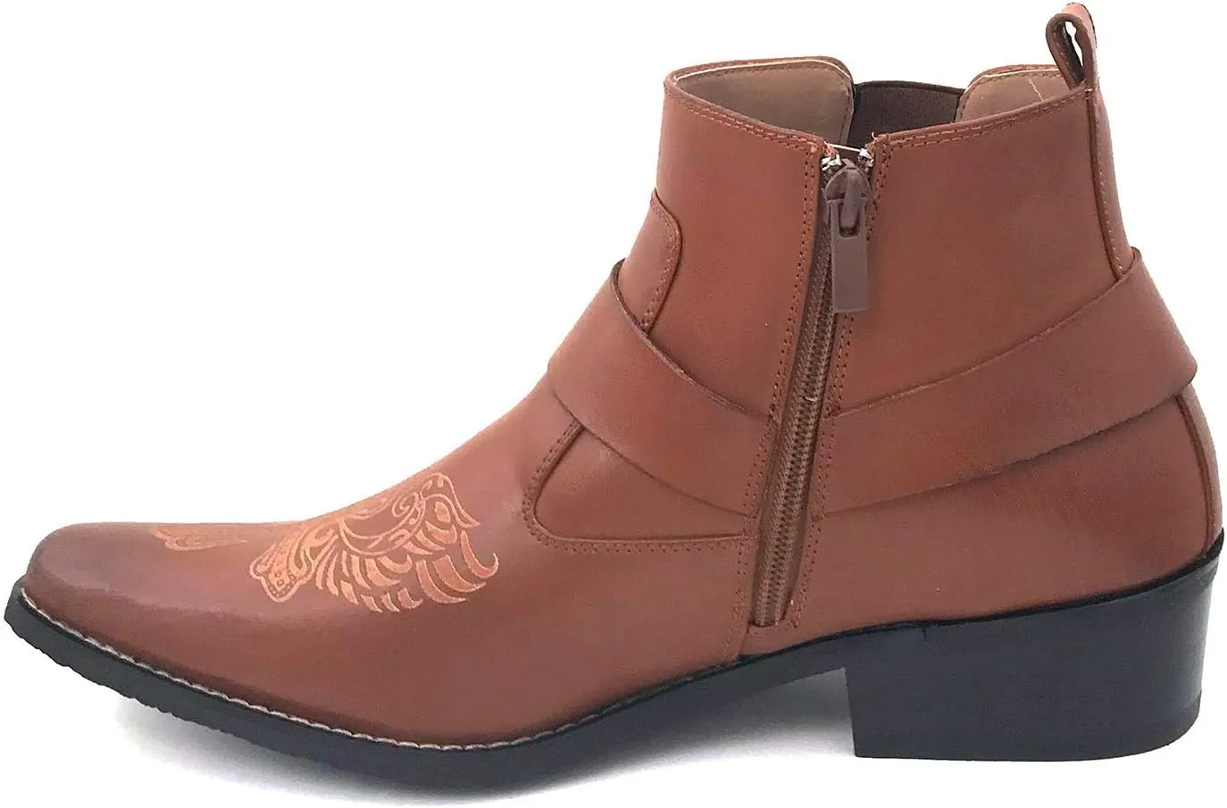 W1TCJ Men’s Cowboy Boots Western Ankle Harness Leather Lining Side Zipper Shoes