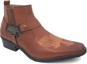 W1TCJ Men’s Cowboy Boots Western Ankle Harness Leather Lining Side Zipper Shoes
