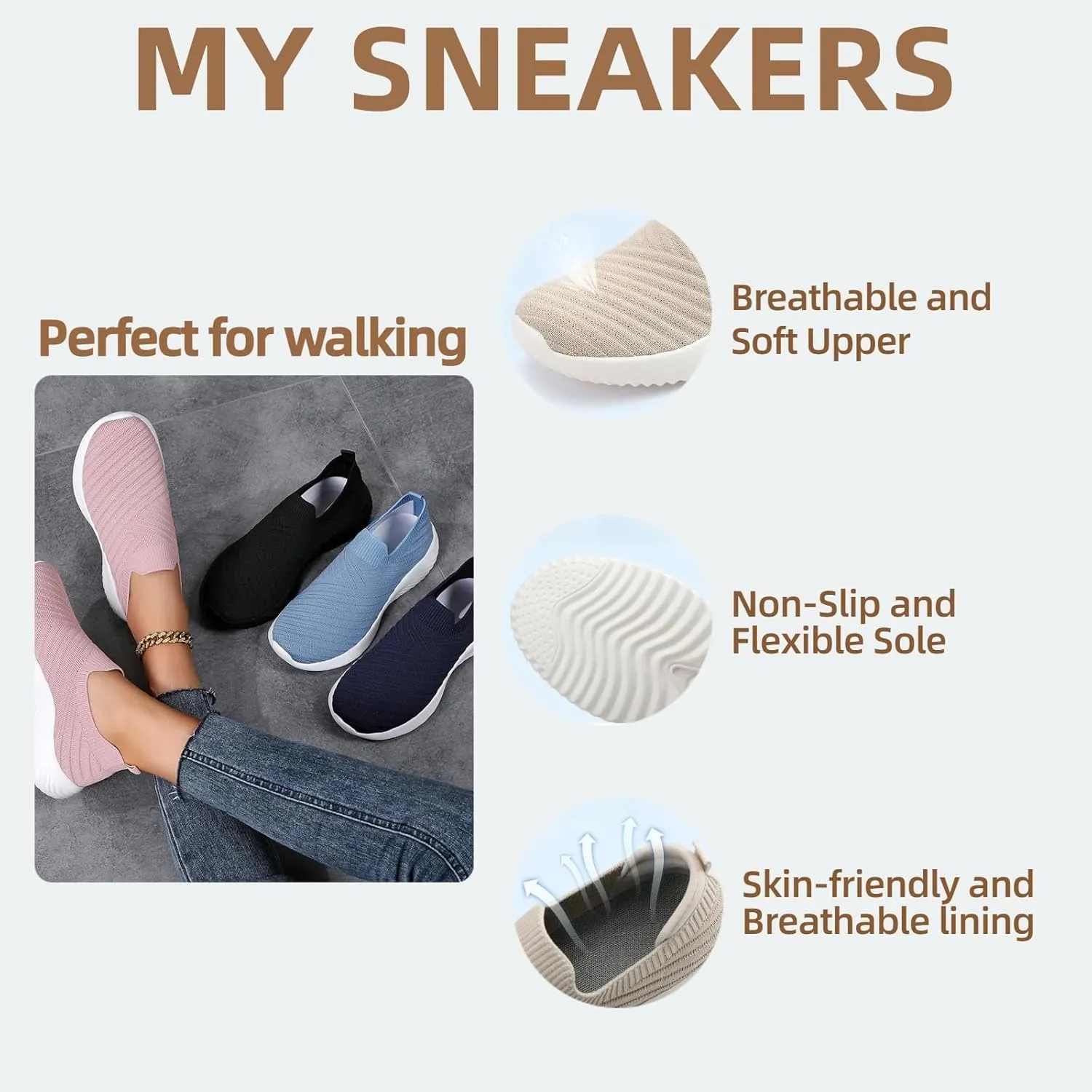 Walking Shoes for Women Slip on Sneakers with Memory Foam Casual Comfortable Non Slip Work Shoes Arch Support Sneakers