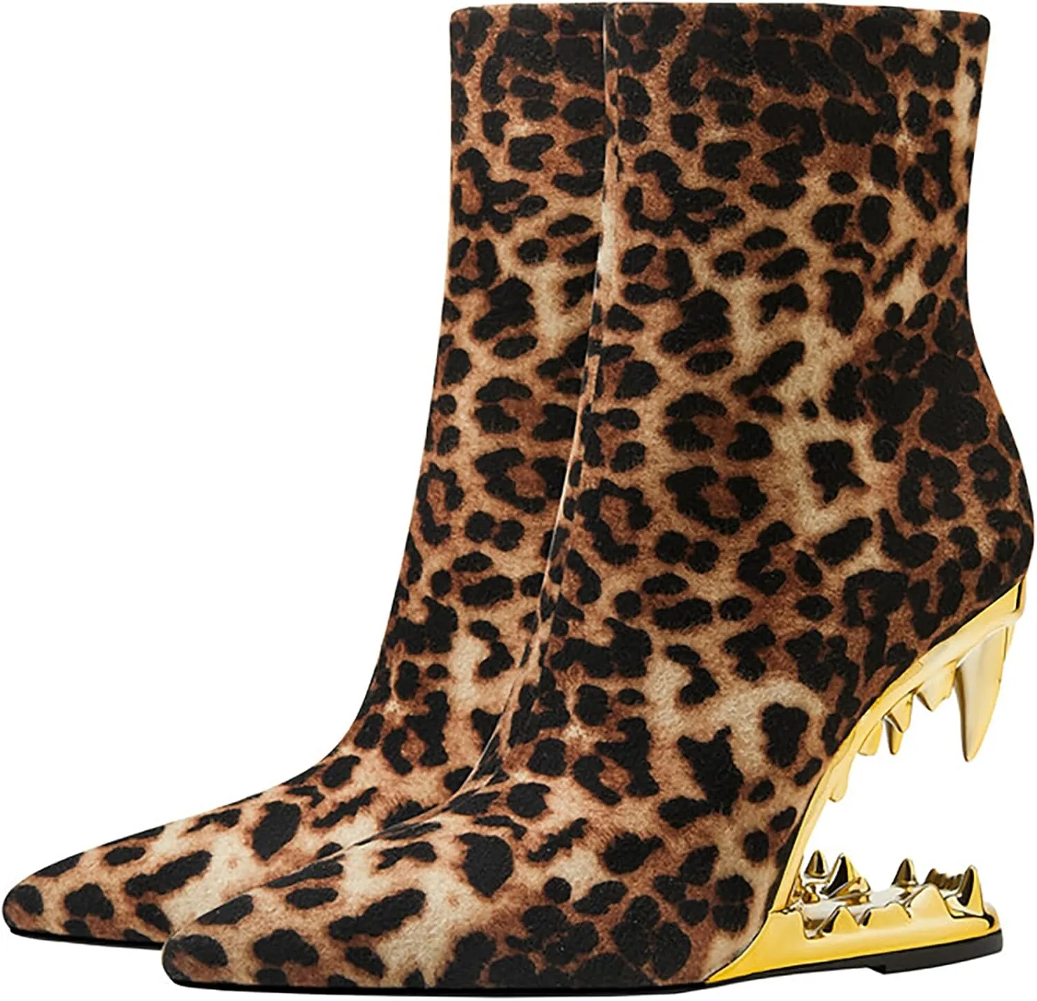 Wanliluxy Shark Teeth Ankle Boots Morso Boots Animal Pattern Boots Rhinestone Ankle Boots