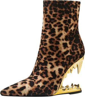 Wanliluxy Shark Teeth Ankle Boots Morso Boots Animal Pattern Boots Rhinestone Ankle Boots
