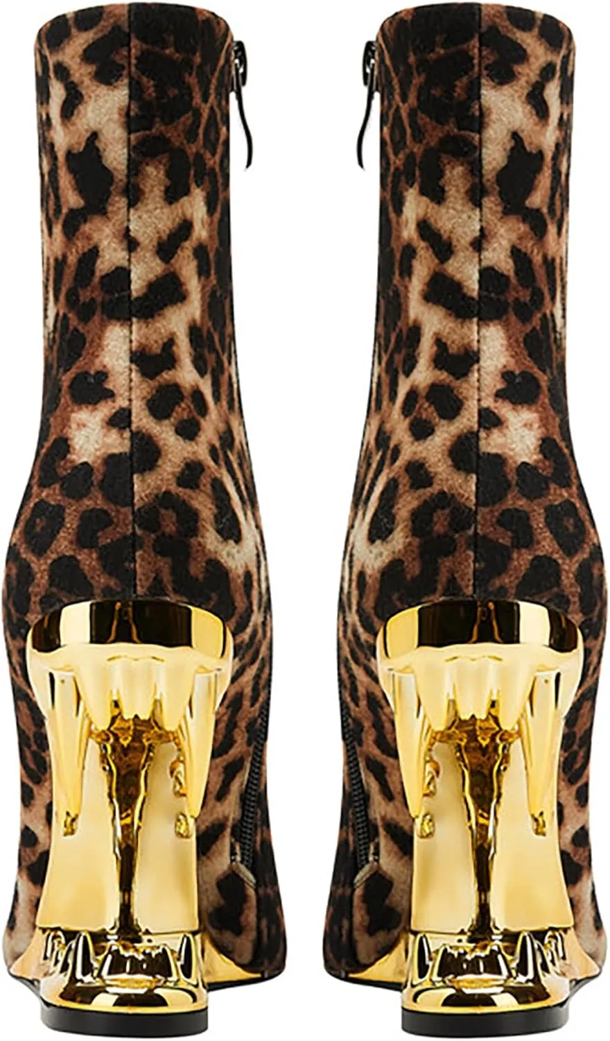 Wanliluxy Shark Teeth Ankle Boots Morso Boots Animal Pattern Boots Rhinestone Ankle Boots