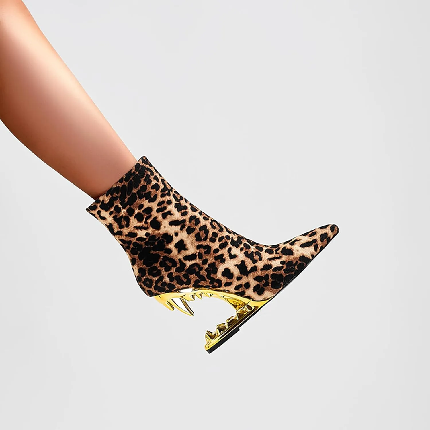 Wanliluxy Shark Teeth Ankle Boots Morso Boots Animal Pattern Boots Rhinestone Ankle Boots