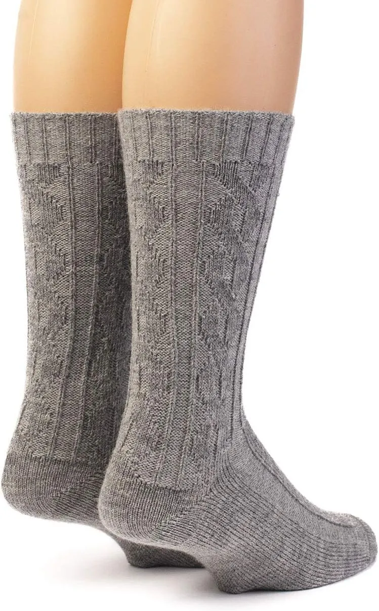 WARRIOR ALPACA SOCKS - Women's Cable Knit Socks, Crew, Dye-Free Gray Alpaca Wool, “Cable Sweater” Textured