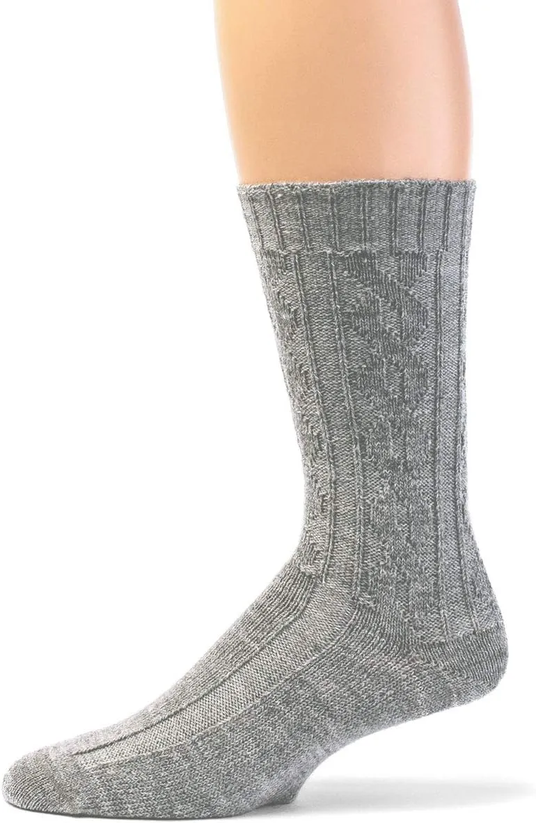 WARRIOR ALPACA SOCKS - Women's Cable Knit Socks, Crew, Dye-Free Gray Alpaca Wool, “Cable Sweater” Textured