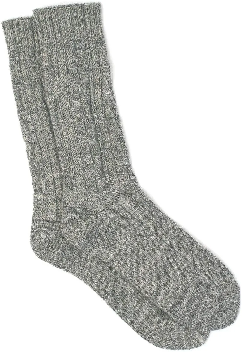 WARRIOR ALPACA SOCKS - Women's Cable Knit Socks, Crew, Dye-Free Gray Alpaca Wool, “Cable Sweater” Textured