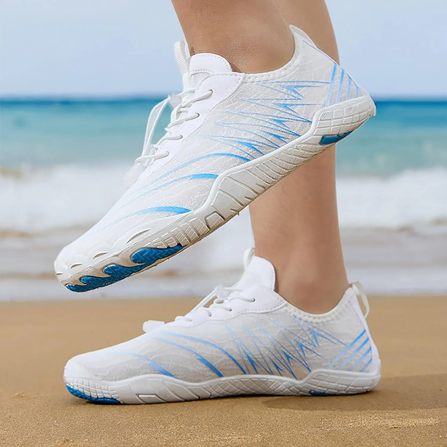 Water Shoes for Women Men Comfy Barefoot Hiking Shoes with Non Slip Cushion Sole Casual Quick-Dry Amphibious Shoe for Men Women Summer Wear with Adjustable Lace for Kayaking Boating Surfing Walking
