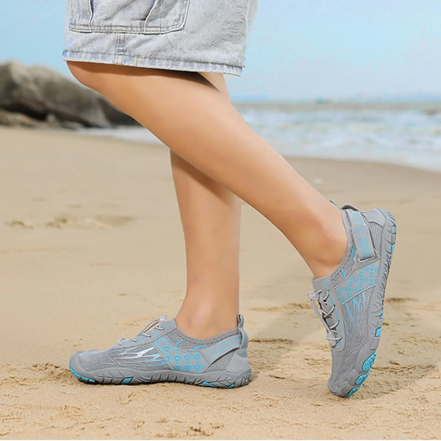 Water Shoes for Women Men Comfy Barefoot Hiking Shoes with Non Slip Cushion Sole Casual Quick-Dry Amphibious Shoe for Men Women Summer Wear with Adjustable Lace for Kayaking Boating Surfing Walking