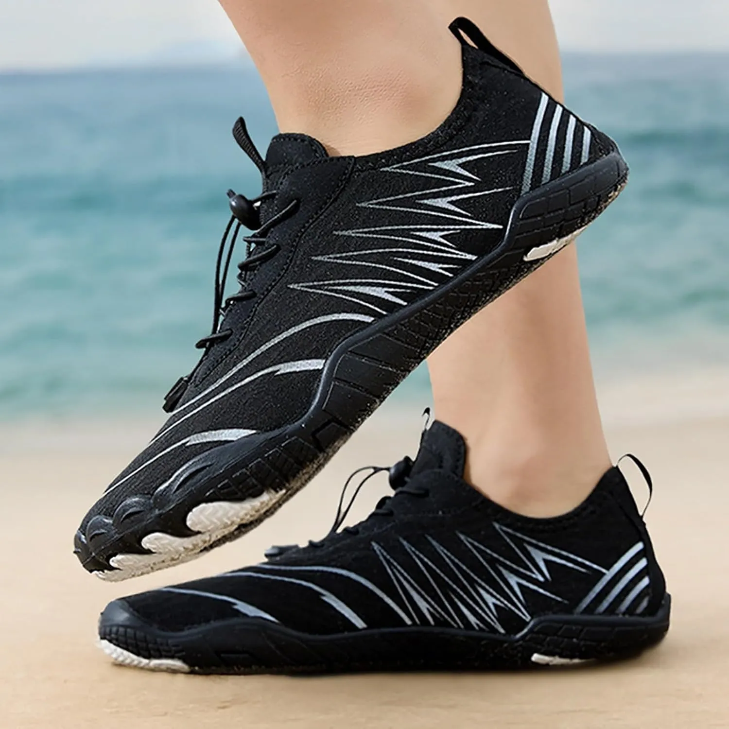Water Shoes for Women Men Comfy Barefoot Hiking Shoes with Non Slip Cushion Sole Casual Quick-Dry Amphibious Shoe for Men Women Summer Wear with Adjustable Lace for Kayaking Boating Surfing Walking