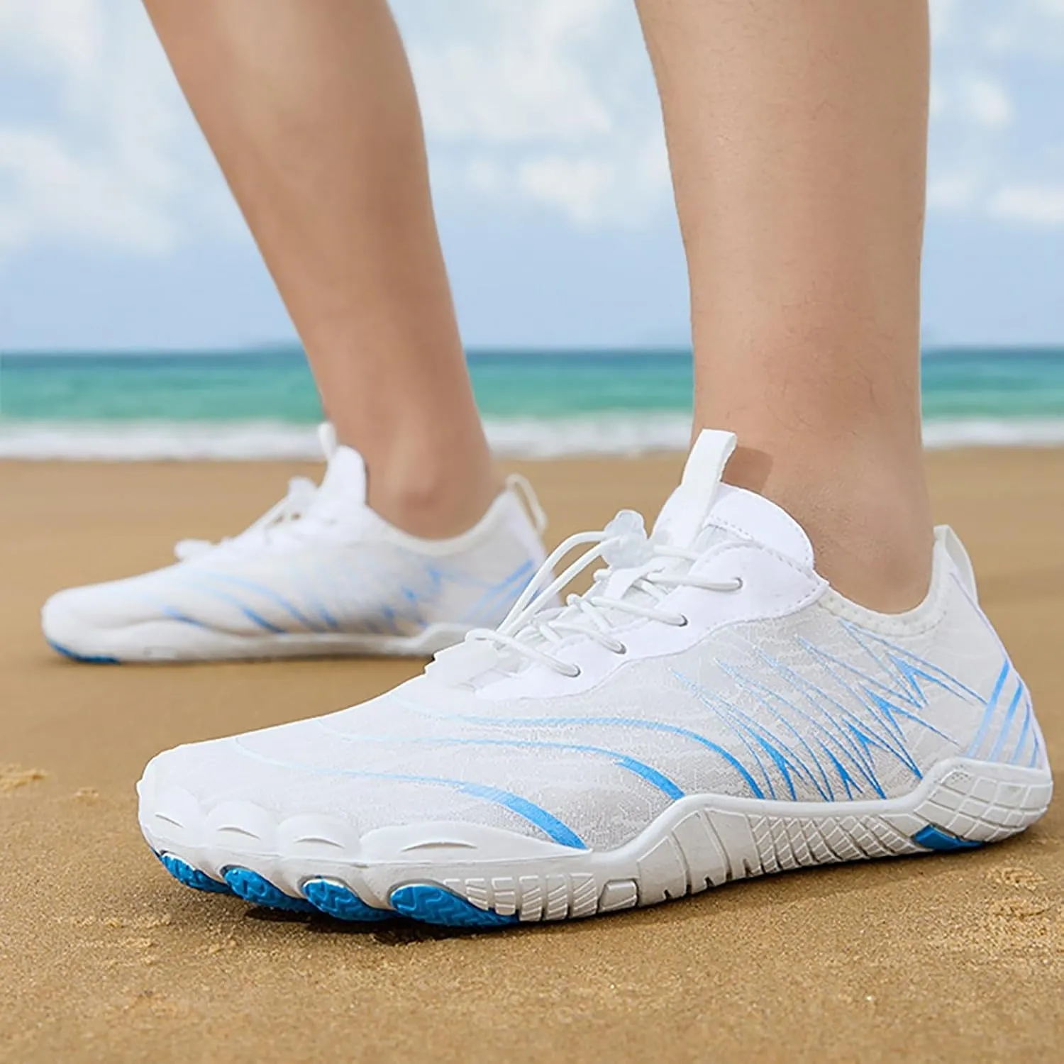 Water Shoes for Women Men Comfy Barefoot Hiking Shoes with Non Slip Cushion Sole Casual Quick-Dry Amphibious Shoe for Men Women Summer Wear with Adjustable Lace for Kayaking Boating Surfing Walking