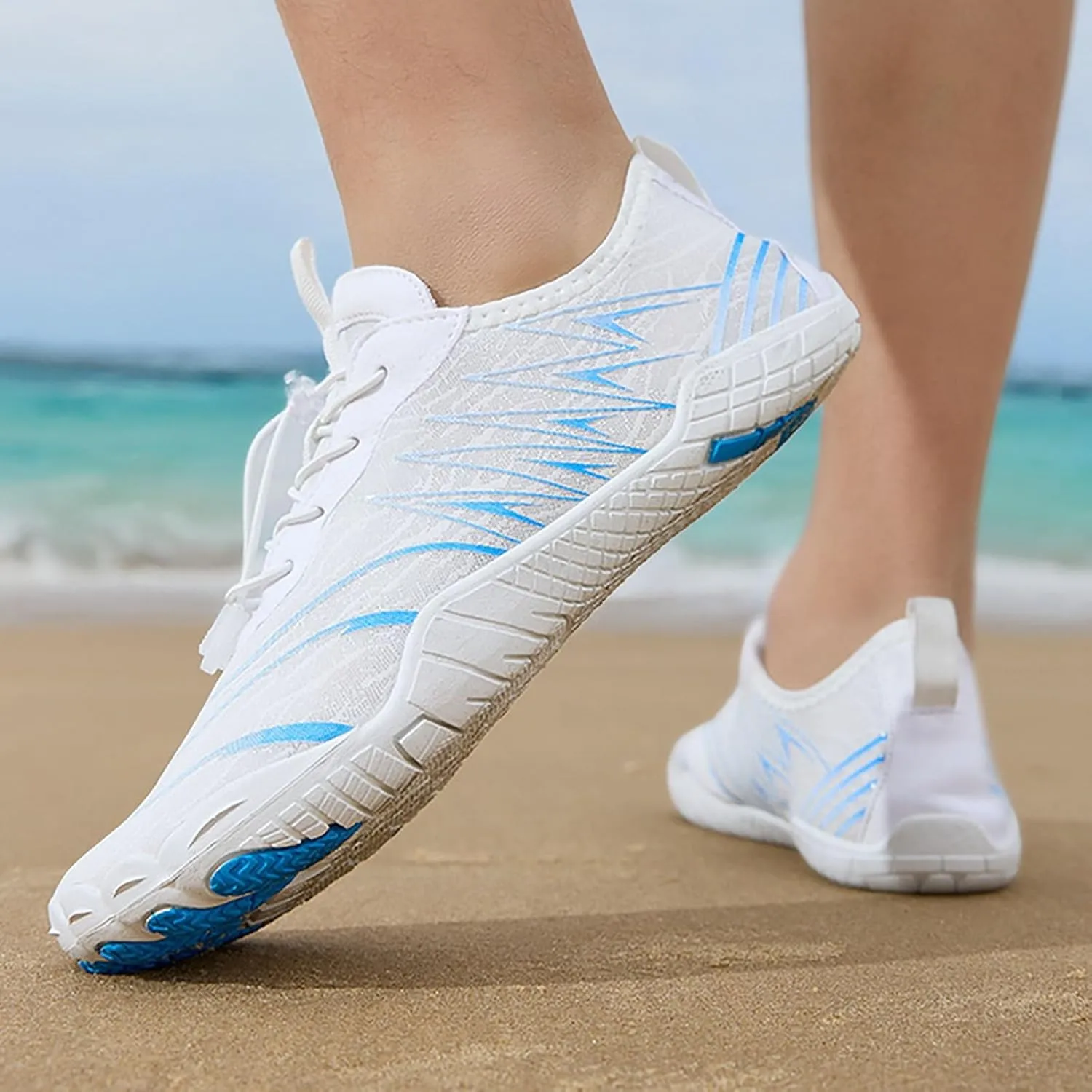 Water Shoes for Women Men Comfy Barefoot Hiking Shoes with Non Slip Cushion Sole Casual Quick-Dry Amphibious Shoe for Men Women Summer Wear with Adjustable Lace for Kayaking Boating Surfing Walking