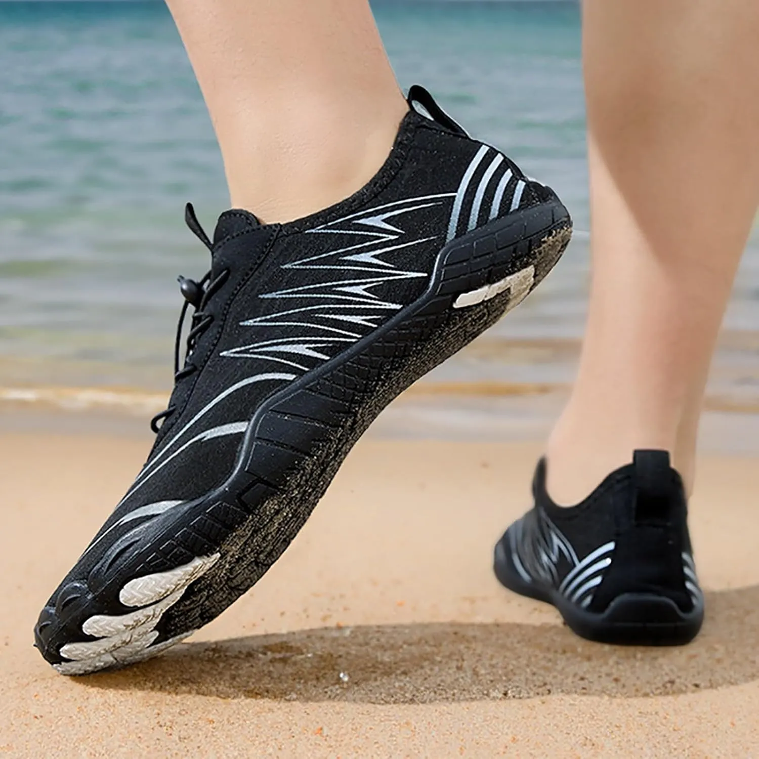 Water Shoes for Women Men Comfy Barefoot Hiking Shoes with Non Slip Cushion Sole Casual Quick-Dry Amphibious Shoe for Men Women Summer Wear with Adjustable Lace for Kayaking Boating Surfing Walking