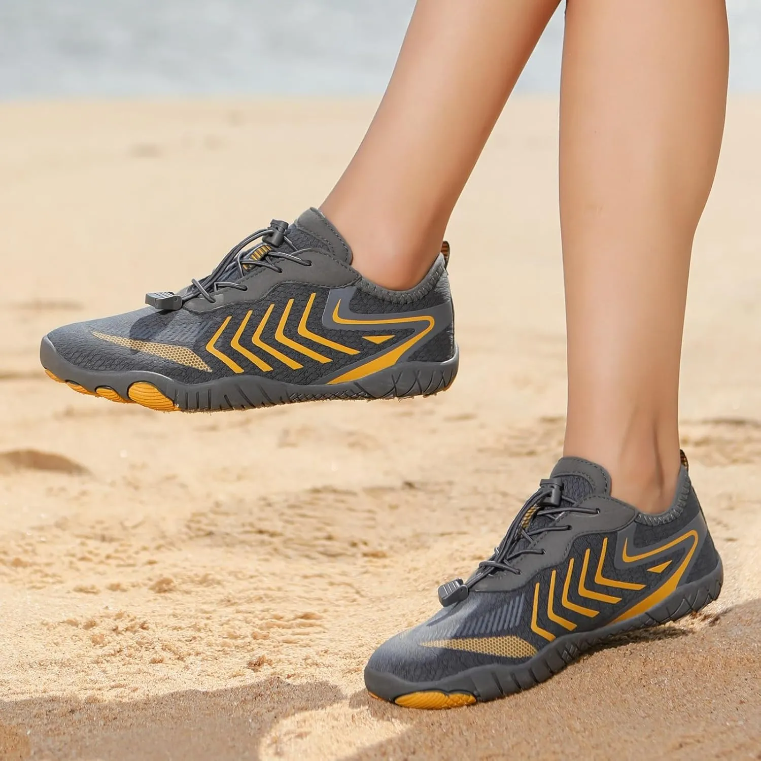 Water Shoes Men Women Quick-Dry Swim Lake Kayaking Shoes Beach Non Slip Surfing Wading Pool Summer Breathable Barefoot Shoe with Adjustable Lace and Cushion Sole Comfy Vacation Travel Shoe