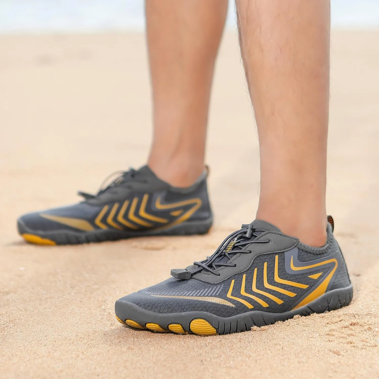 Water Shoes Men Women Quick-Dry Swim Lake Kayaking Shoes Beach Non Slip Surfing Wading Pool Summer Breathable Barefoot Shoe with Adjustable Lace and Cushion Sole Comfy Vacation Travel Shoe