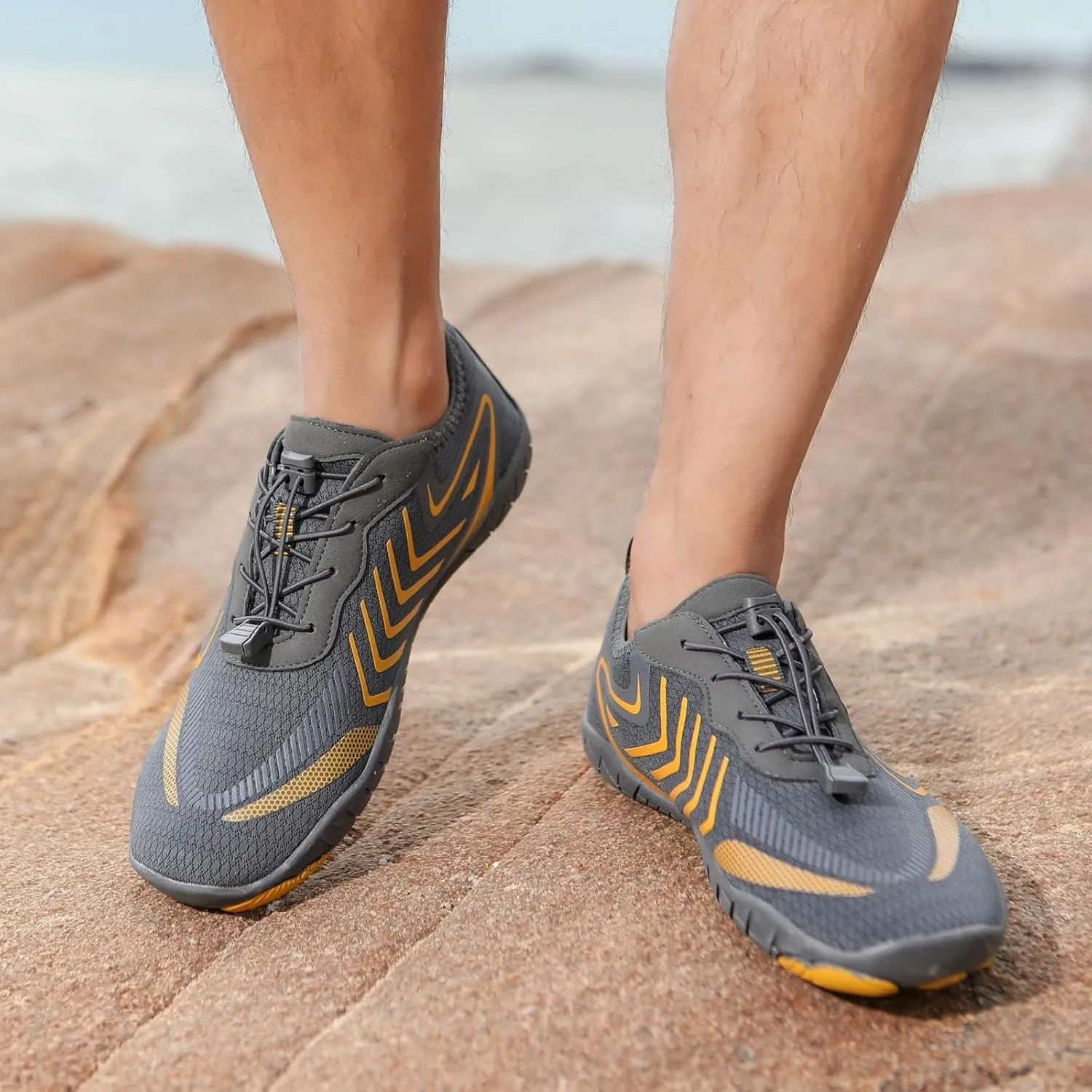 Water Shoes Men Women Quick-Dry Swim Lake Kayaking Shoes Beach Non Slip Surfing Wading Pool Summer Breathable Barefoot Shoe with Adjustable Lace and Cushion Sole Comfy Vacation Travel Shoe