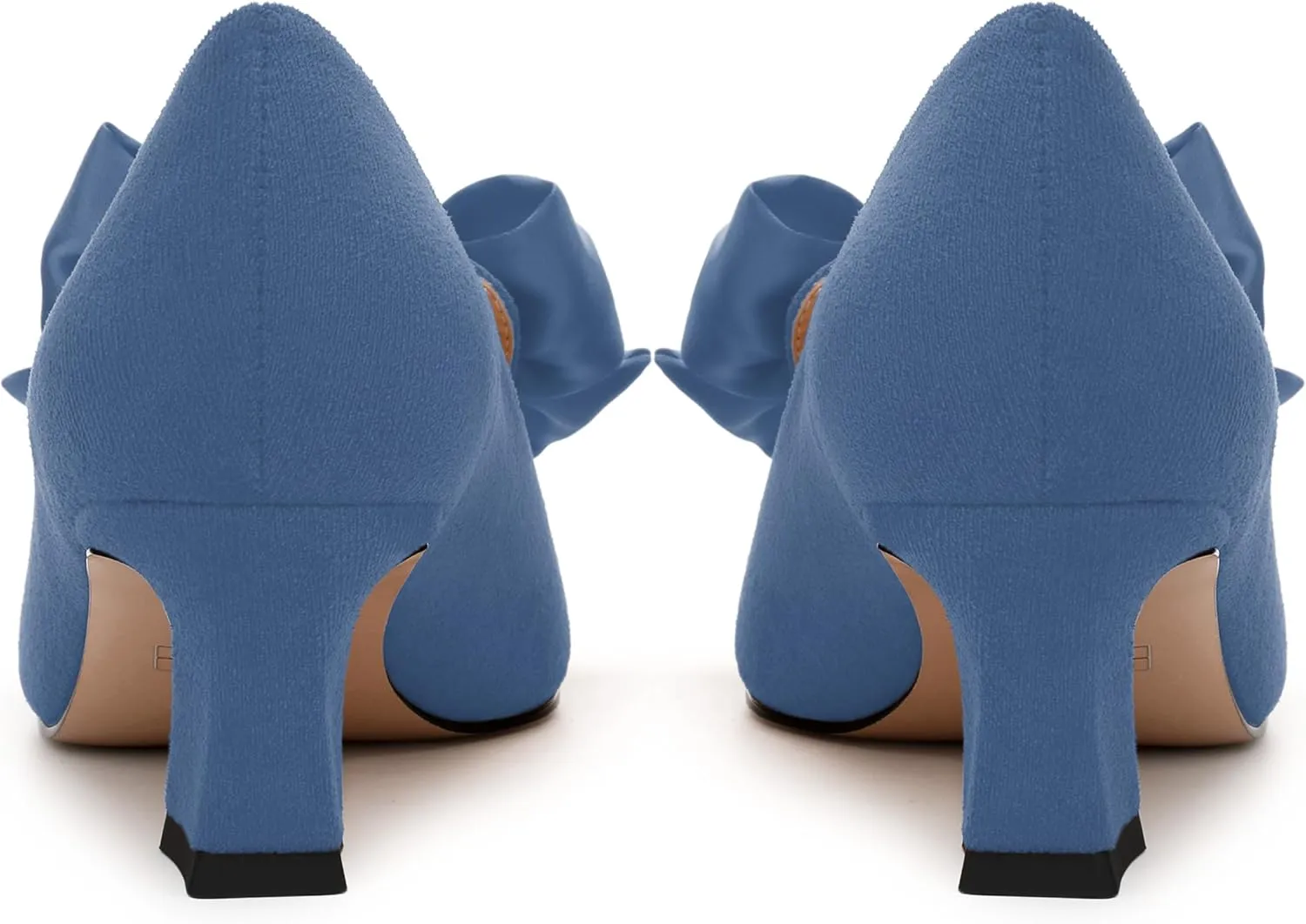 WAYDERNS Womens Bow Solid Bridal Suede Square Toe Slip On Fashion Kitten Low Heel Pumps Shoes 2 Inch