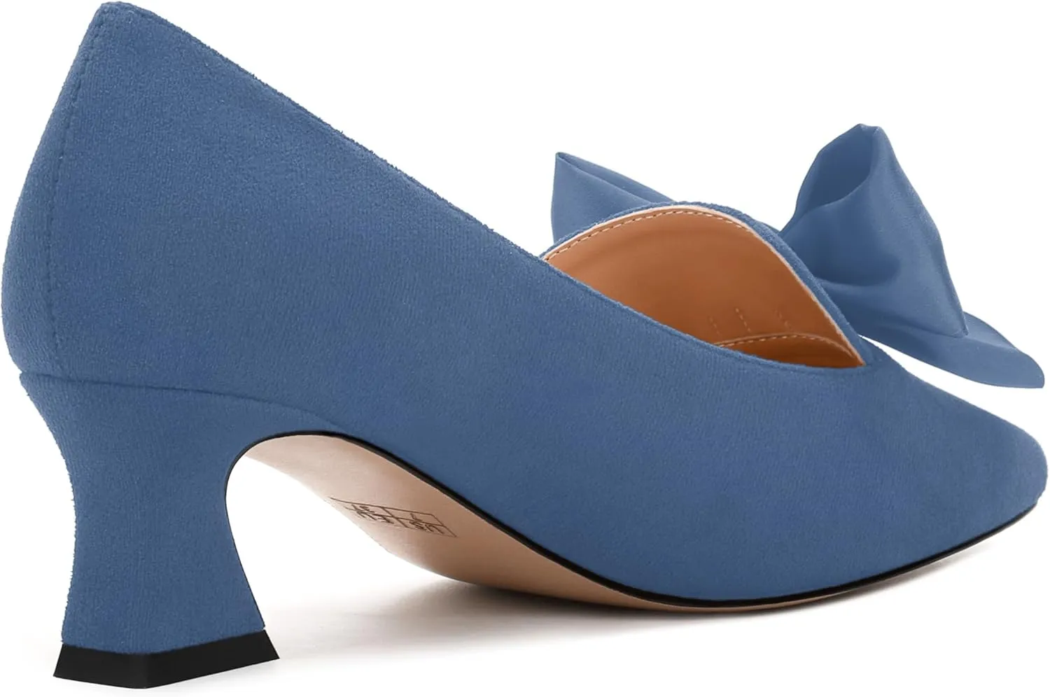 WAYDERNS Womens Bow Solid Bridal Suede Square Toe Slip On Fashion Kitten Low Heel Pumps Shoes 2 Inch