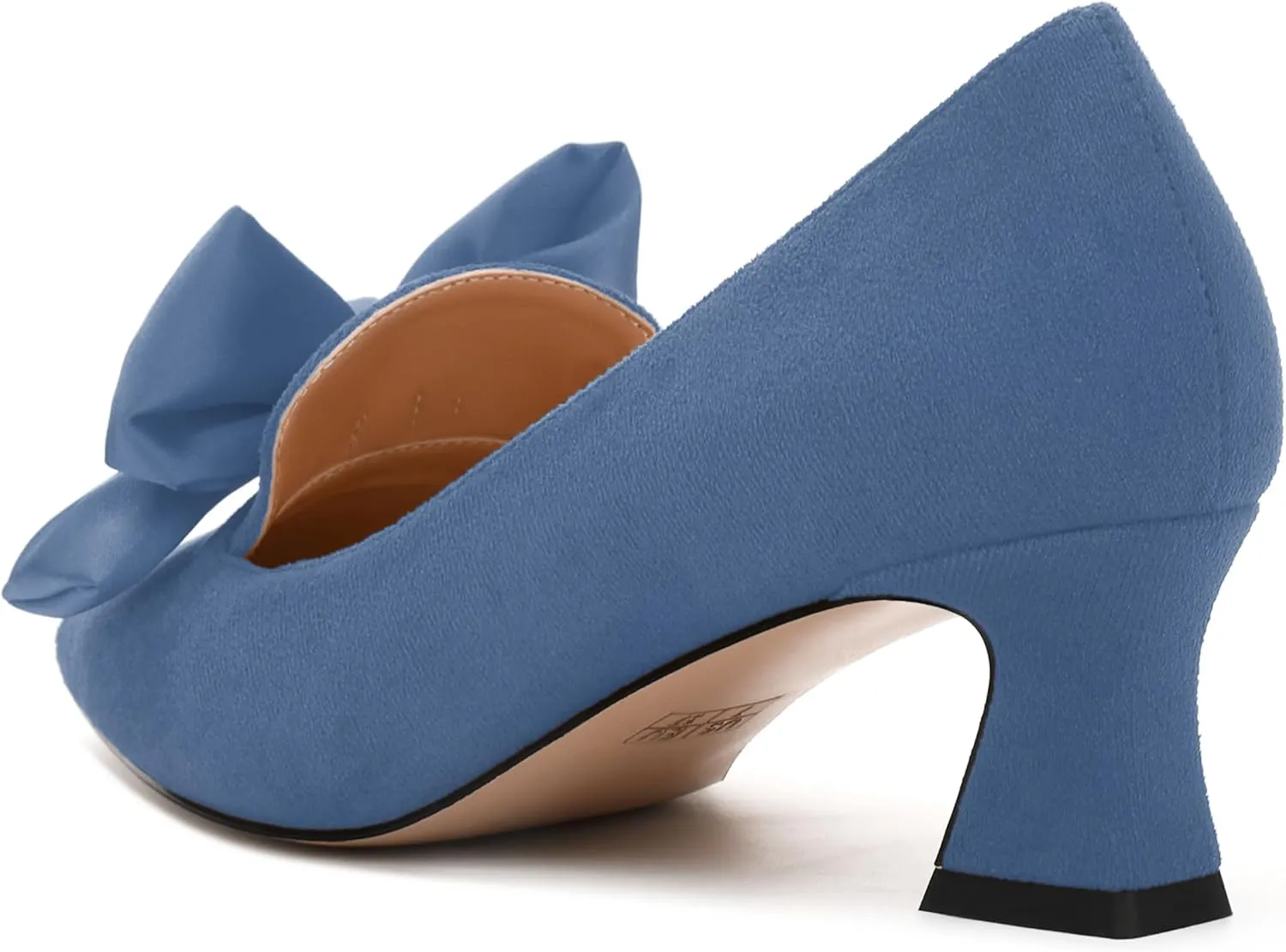 WAYDERNS Womens Bow Solid Bridal Suede Square Toe Slip On Fashion Kitten Low Heel Pumps Shoes 2 Inch