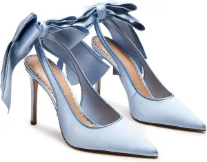Wedding Shoes for Bridal Satin Back Bow Heels Closed Pointed Toe Stiletto High Heel Pumps Slip On Dress Shoes