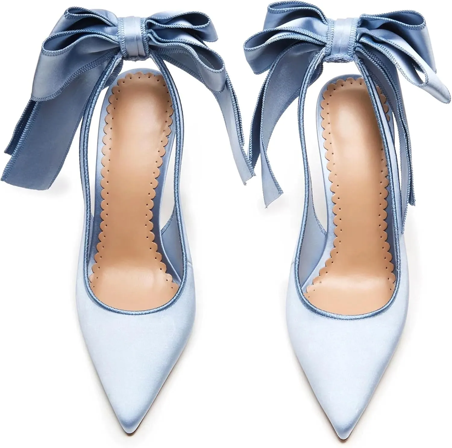 Wedding Shoes for Bridal Satin Back Bow Heels Closed Pointed Toe Stiletto High Heel Pumps Slip On Dress Shoes