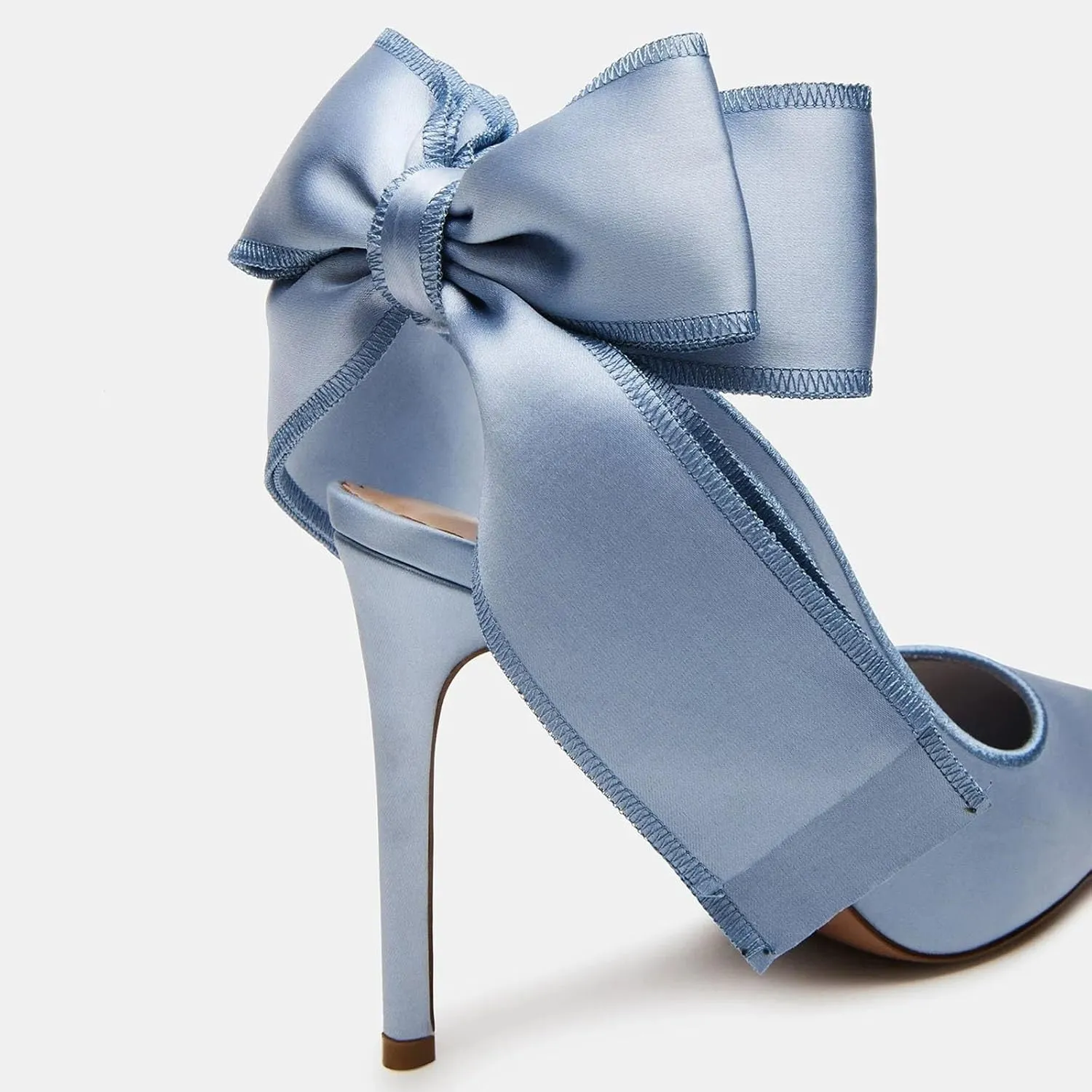 Wedding Shoes for Bridal Satin Back Bow Heels Closed Pointed Toe Stiletto High Heel Pumps Slip On Dress Shoes