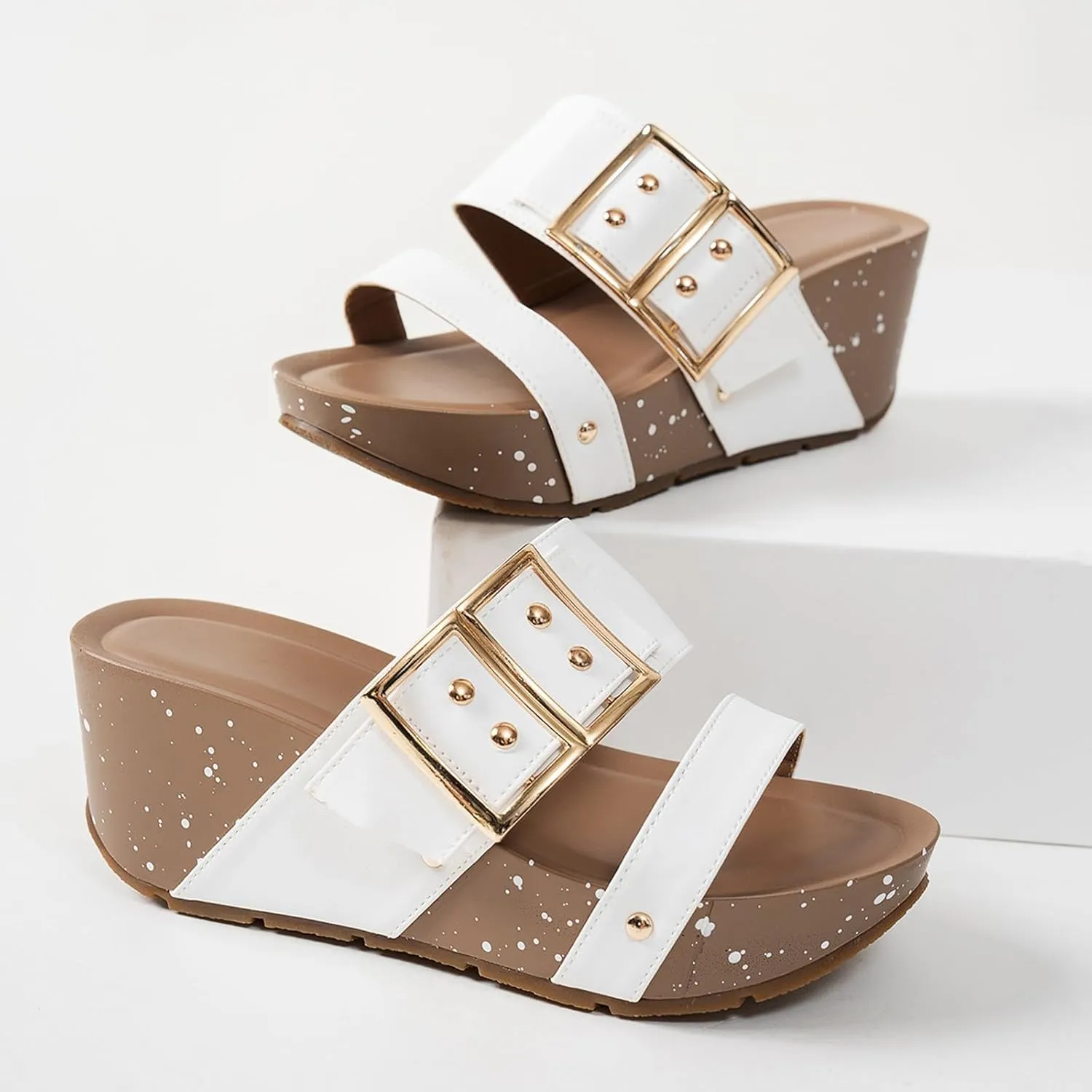 Wedge Platform Sandals for Women 2025 Open Toe Slingback Slip On Summer Casual Wedges Sandals Thick Sole Retro Comfortable Lightweight Dressy Beach Travel Walking Casual Boho Slippers