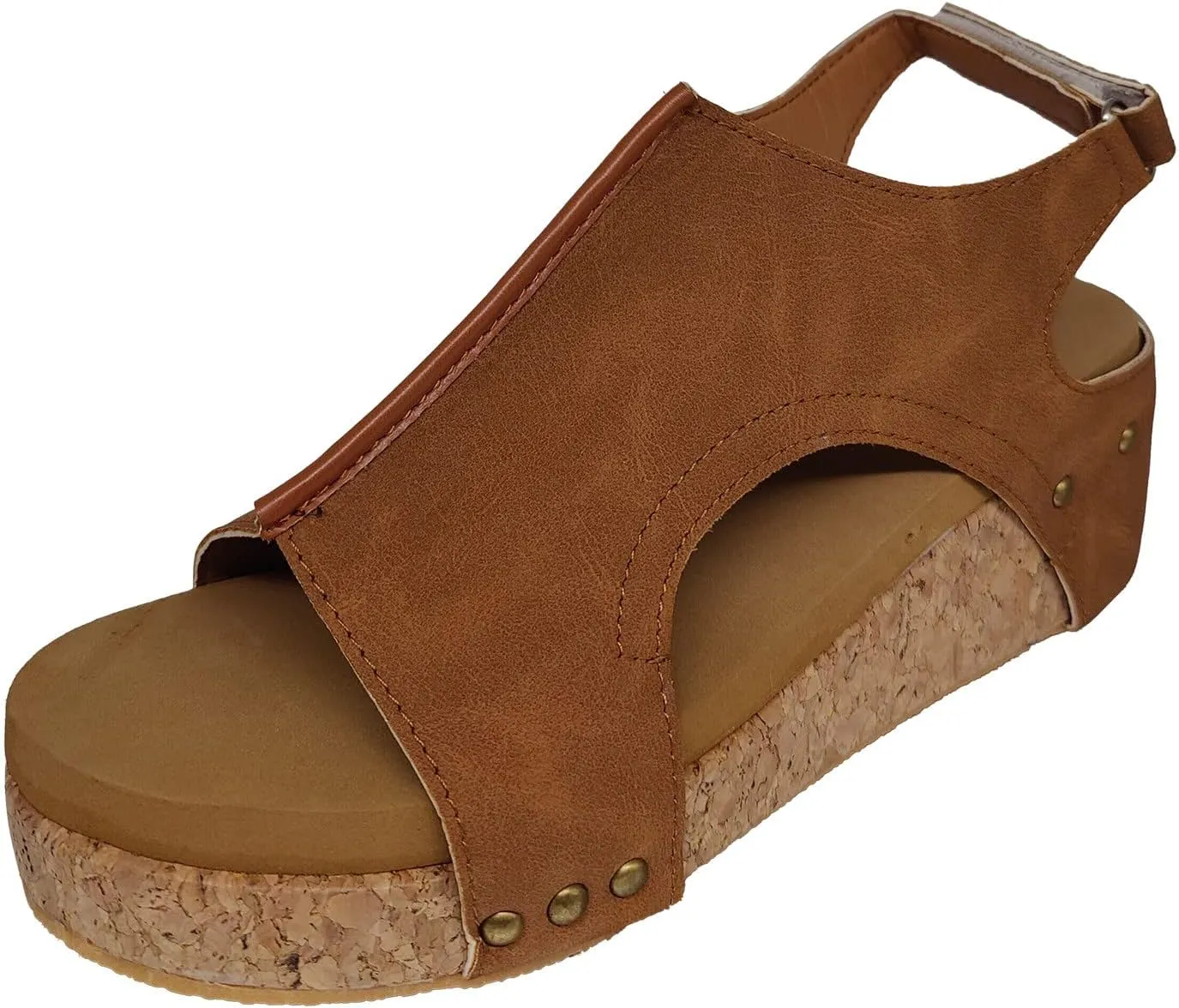Wedge Sandals for Women Dressy Summer, Womens Open Toe Espadrilles Platform Sandals Buckle Ankle Strap Wedge Sandals Leather Sandals Casual Low Wedges Walking Strappy Slip on Sandals (A-Brown, 8)